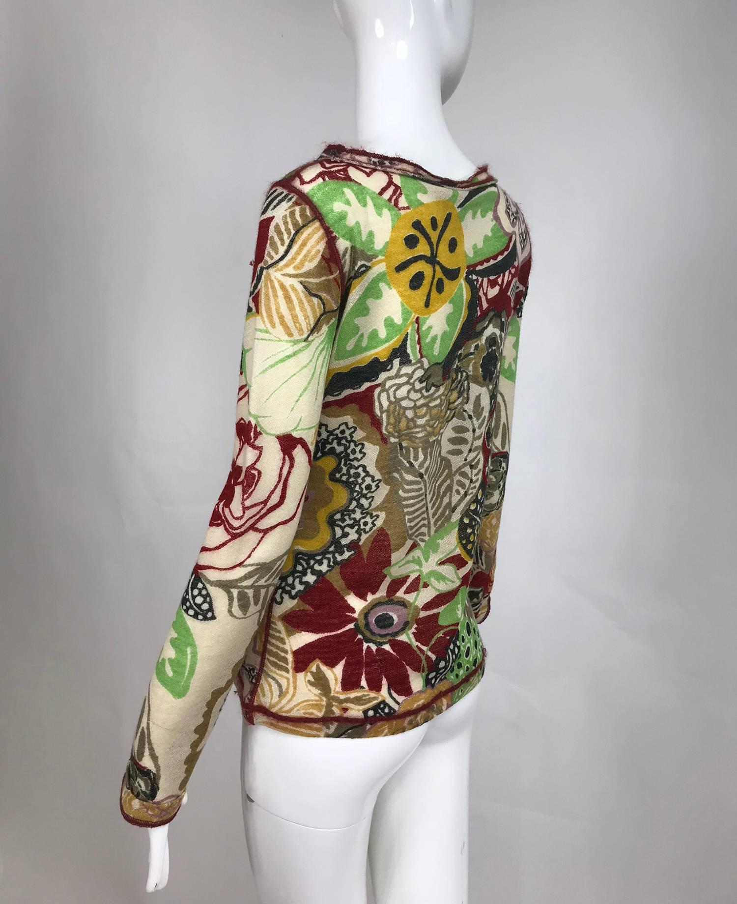 Jean Paul Gaultier Fuzzi sequin floral lacy wool knit sweater In Good Condition In West Palm Beach, FL