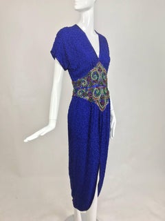 Vintage Naeem Khan silk jeweled Raj inspired beaded gown 1980s