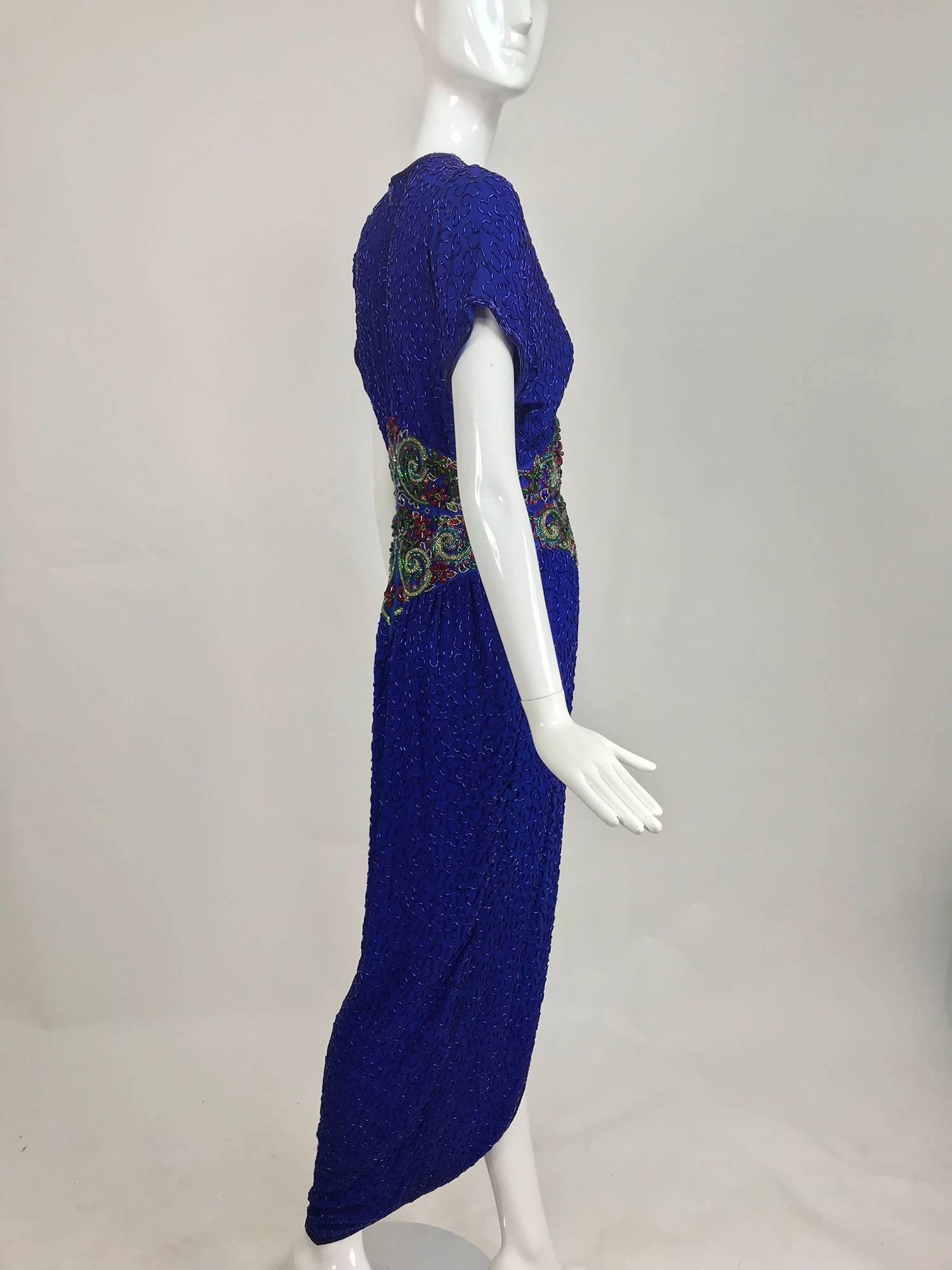 Vintage Naeem Khan silk jeweled Raj inspired beaded gown 1980s In Excellent Condition For Sale In West Palm Beach, FL