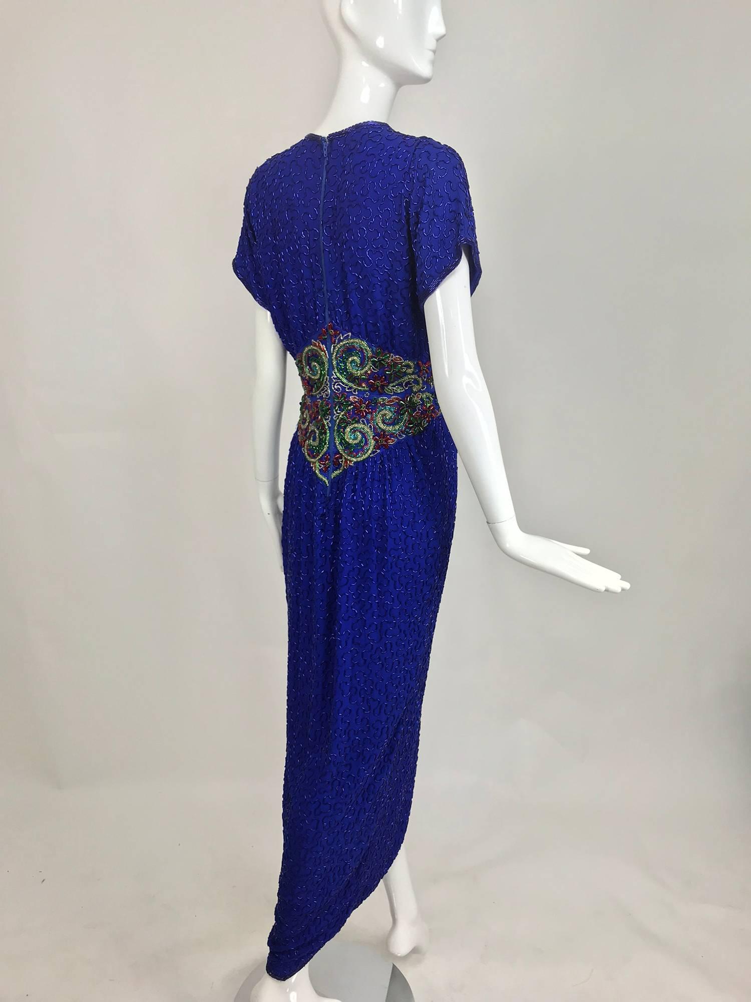 Women's Vintage Naeem Khan silk jeweled Raj inspired beaded gown 1980s For Sale