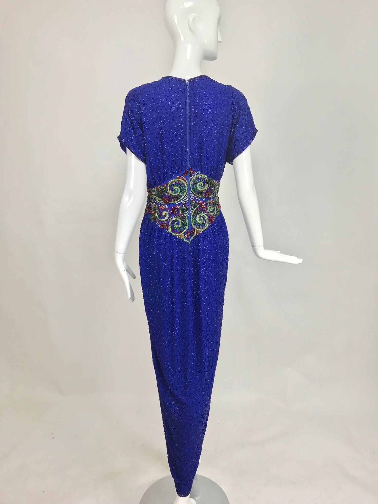 Vintage Naeem Khan silk jeweled Raj inspired beaded gown 1980s For Sale 1