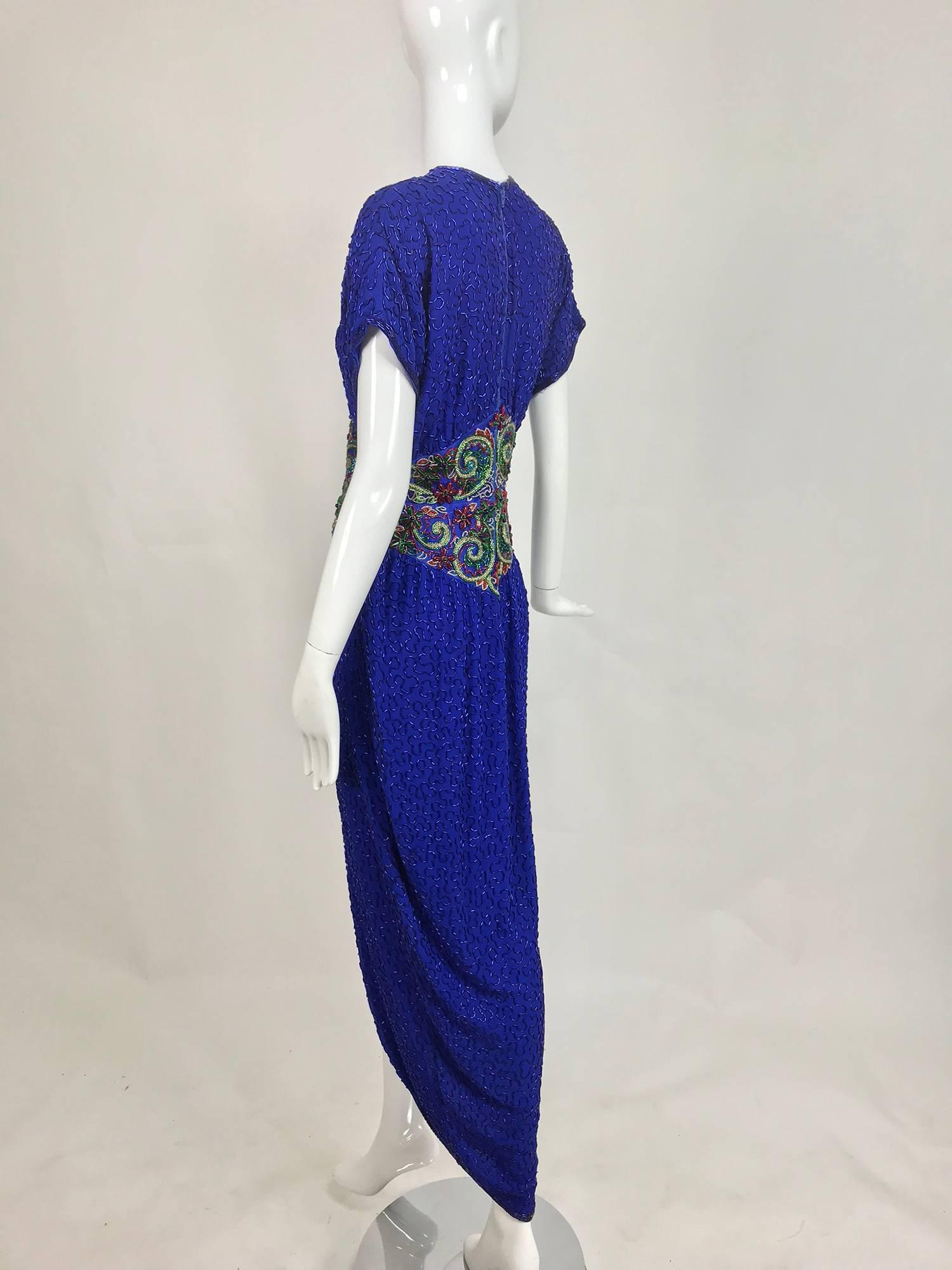 Vintage Naeem Khan silk jeweled Raj inspired beaded gown 1980s For Sale 2
