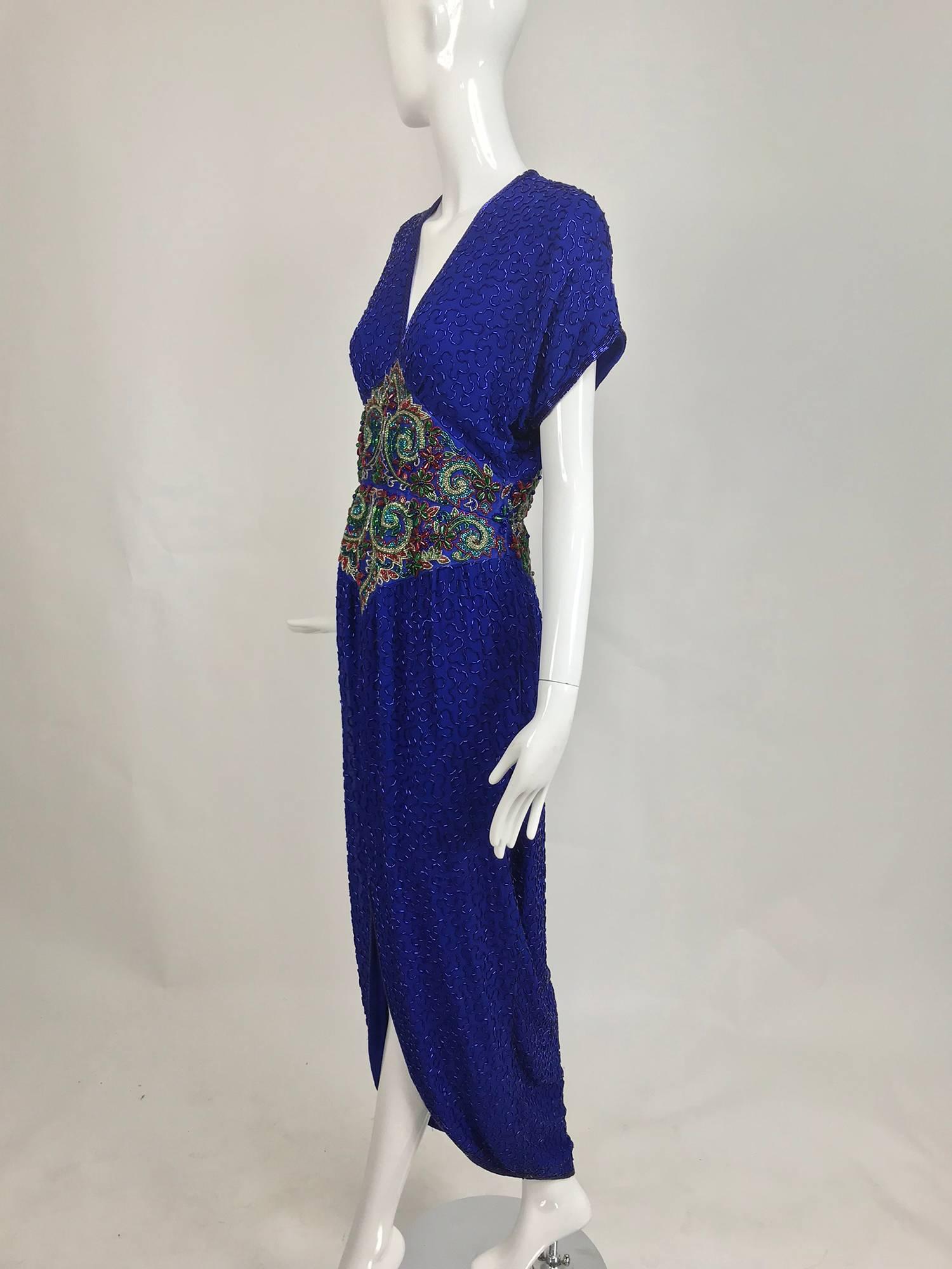 Vintage Naeem Khan silk jeweled Raj inspired beaded gown 1980s For Sale 3