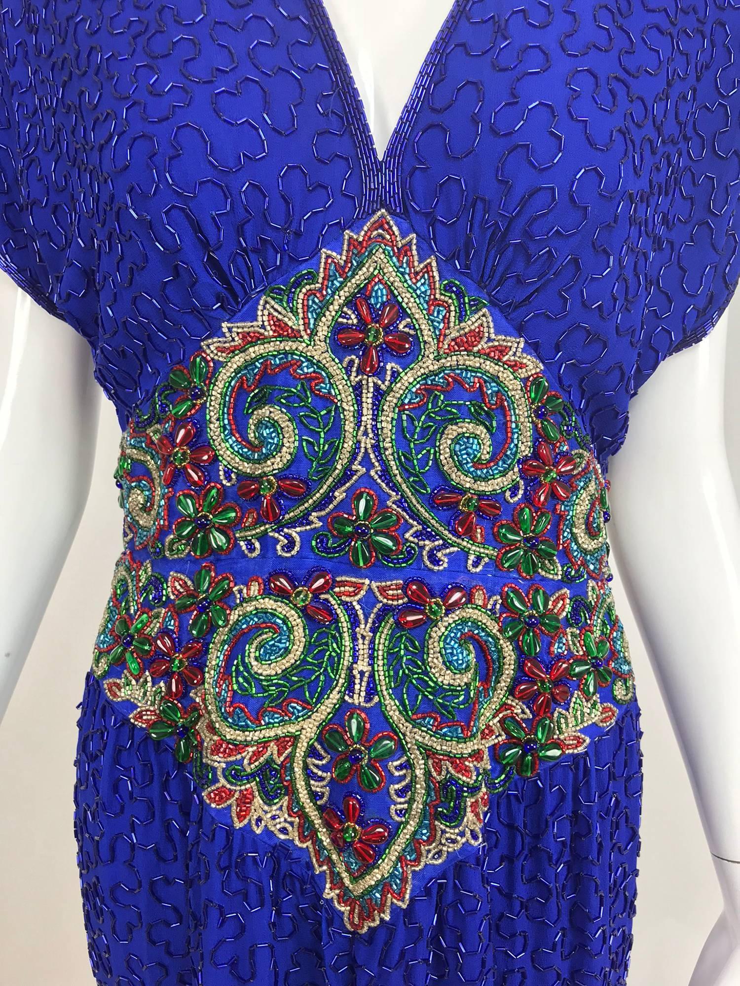 Vintage Naeem Khan silk jeweled Raj inspired beaded gown 1980s For Sale 4