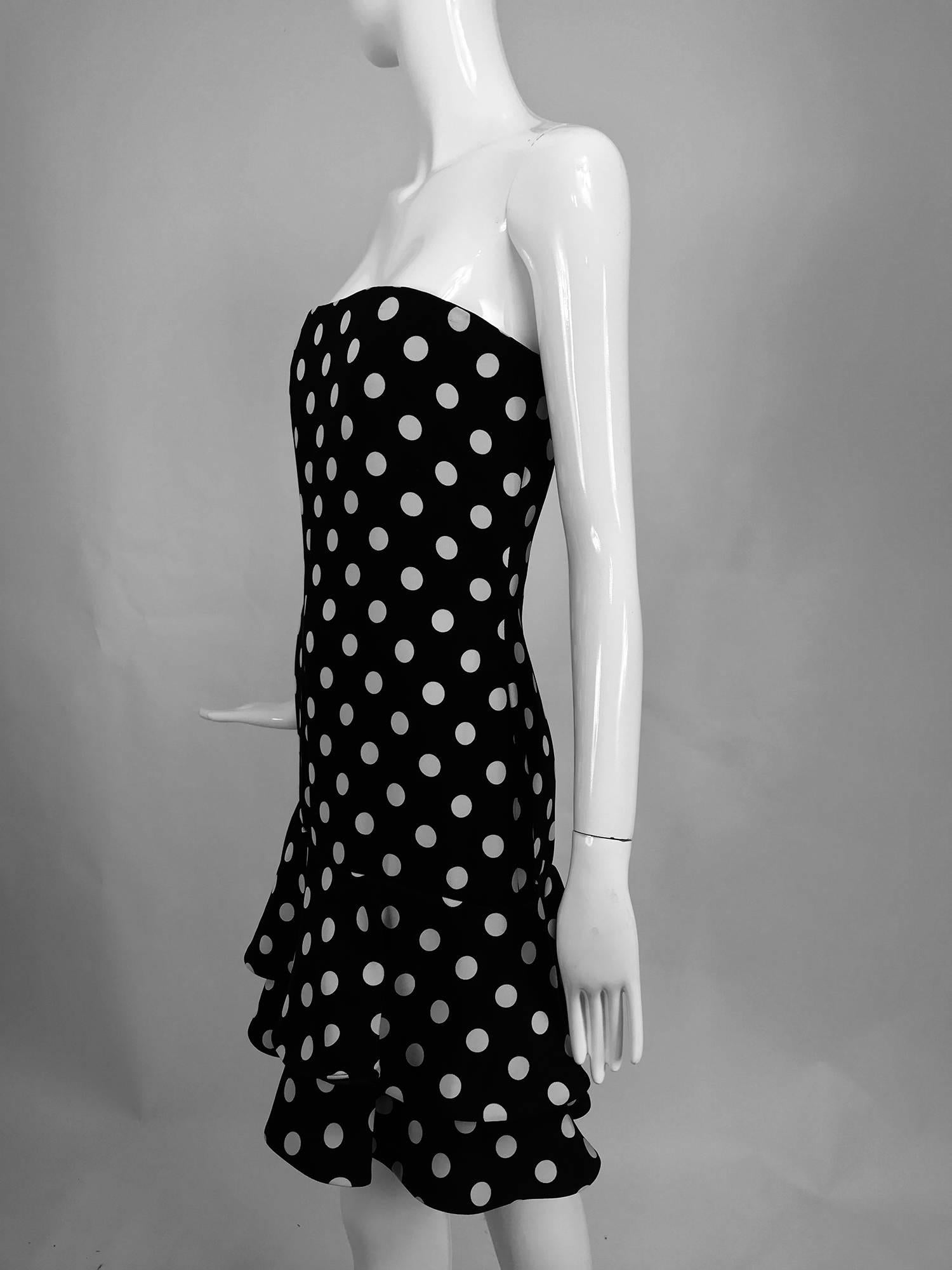 Black Carolyne Roehm black and white polka dot strapless dress and jacket 1990s For Sale