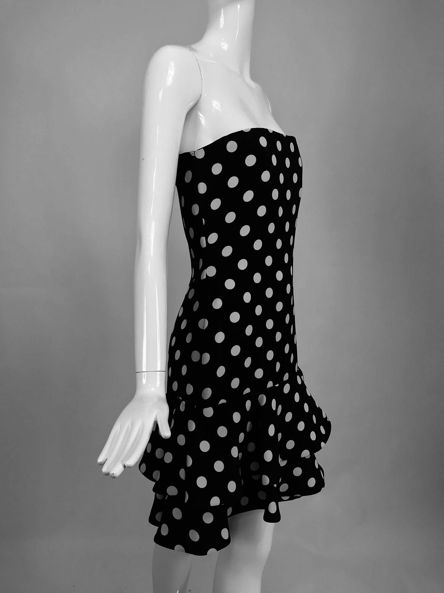 Women's Carolyne Roehm black and white polka dot strapless dress and jacket 1990s For Sale