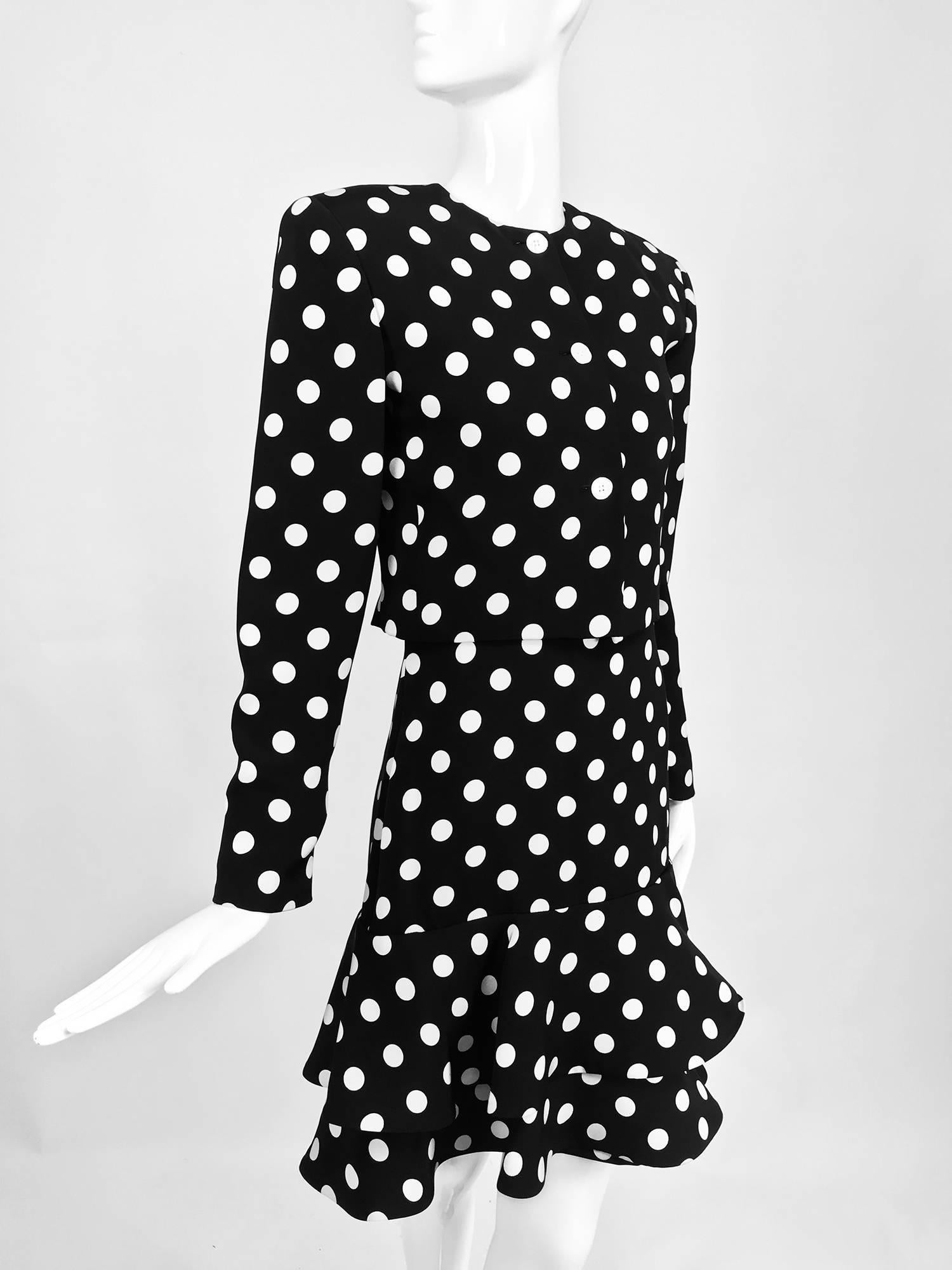 Carolyne Roehm black and white polka dot strapless dress and jacket 1990s For Sale 1