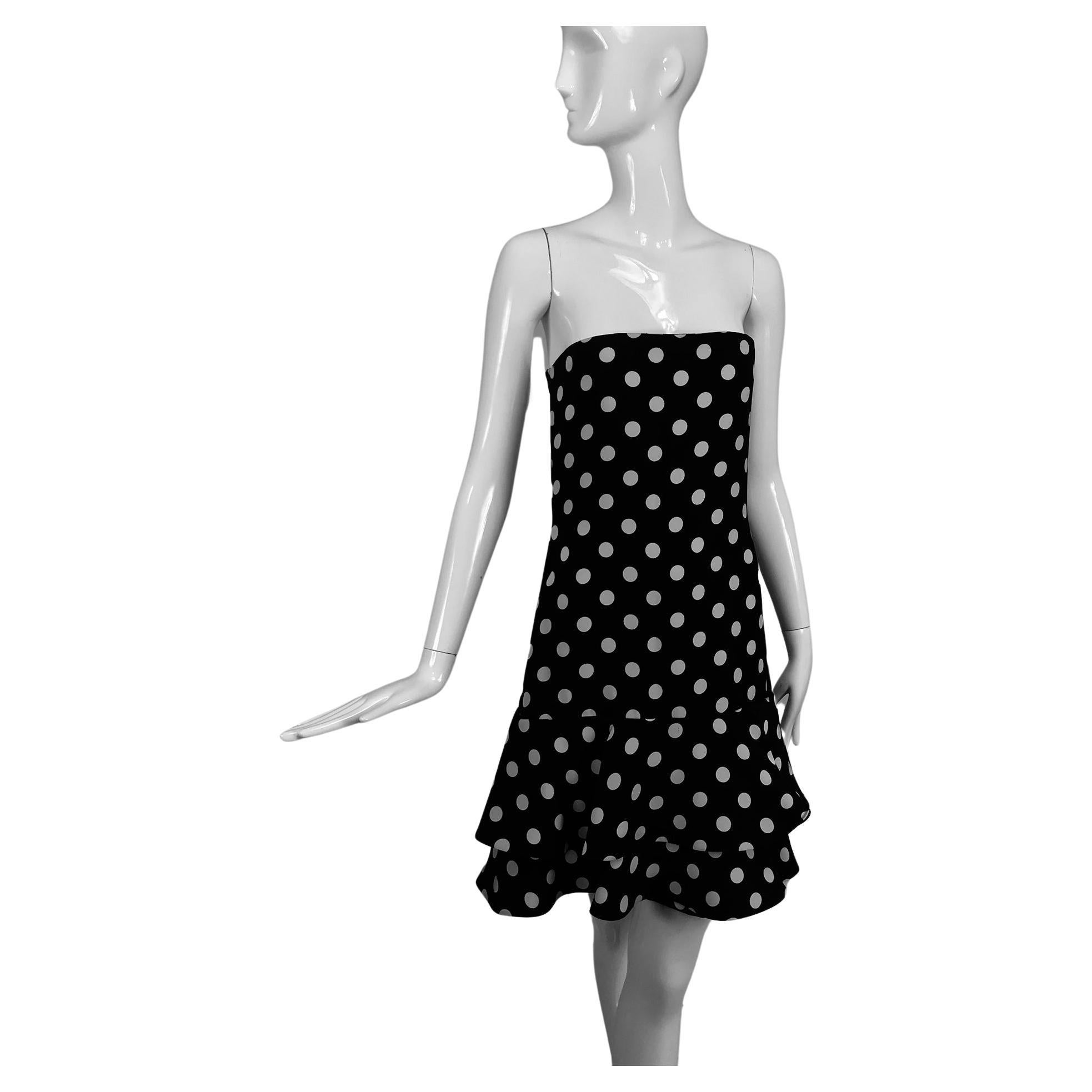 Carolyne Roehm black and white polka dot strapless dress and jacket 1990s For Sale