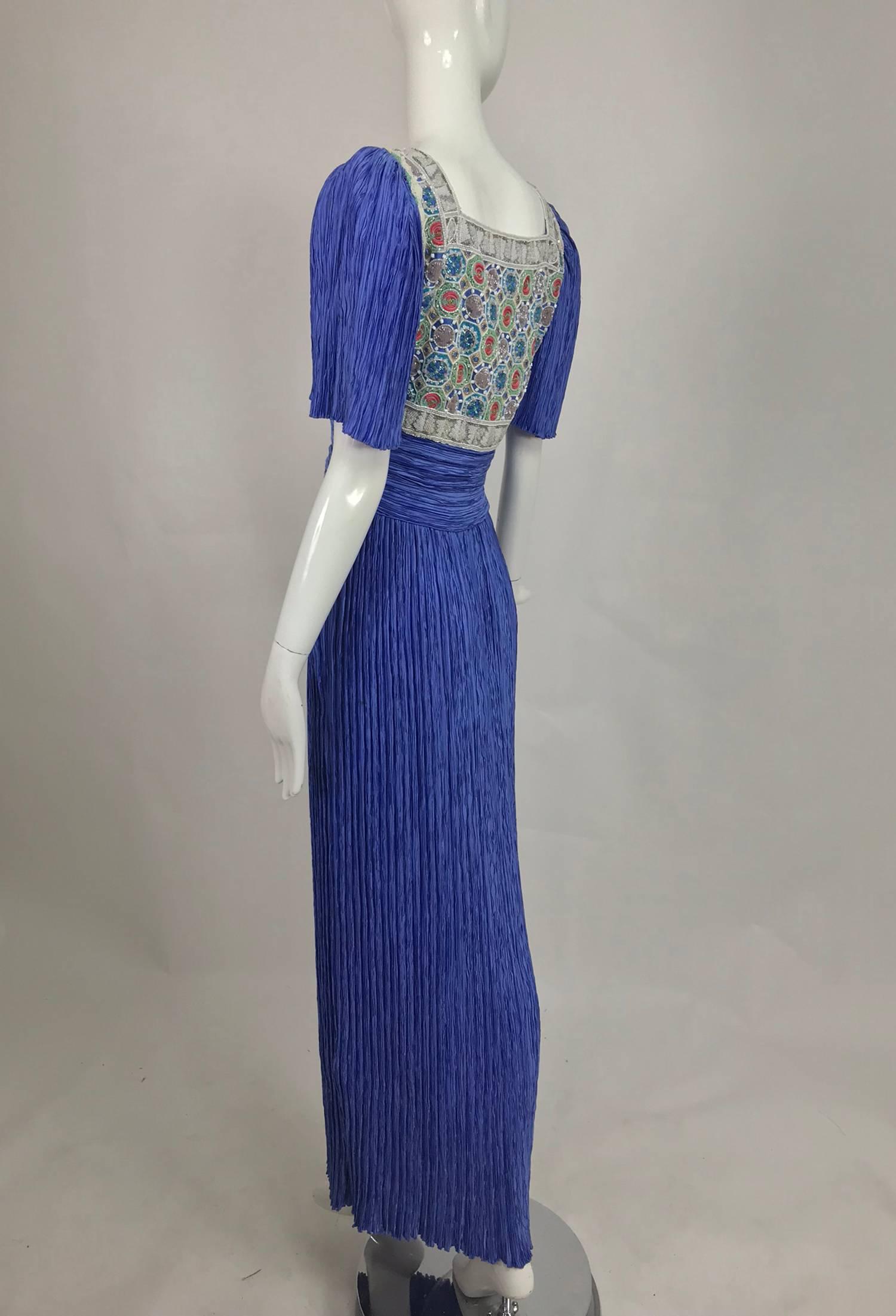 Mary McFadden beaded Fortuny style pleated evening gown 1980s In Excellent Condition In West Palm Beach, FL