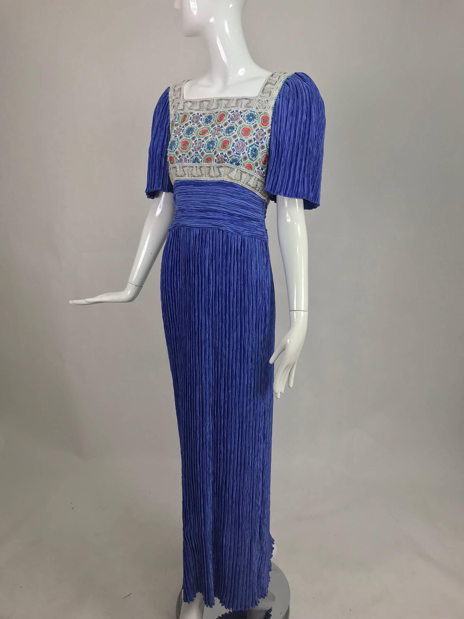 Mary McFadden beaded Fortuny style pleated evening gown 1980s 1