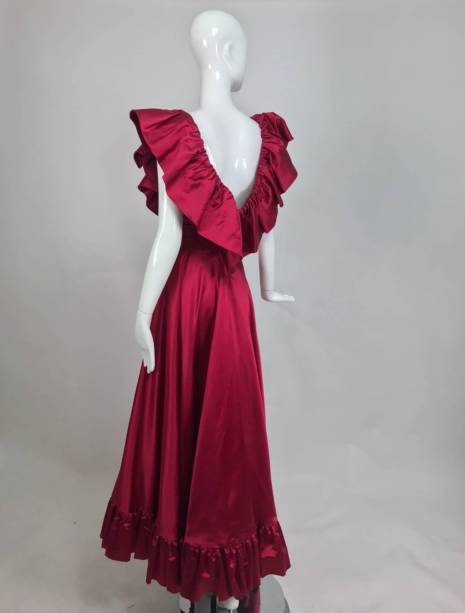 Women's Vintage Stavropoulos plunge garnet slipper satin evening gown 1970s