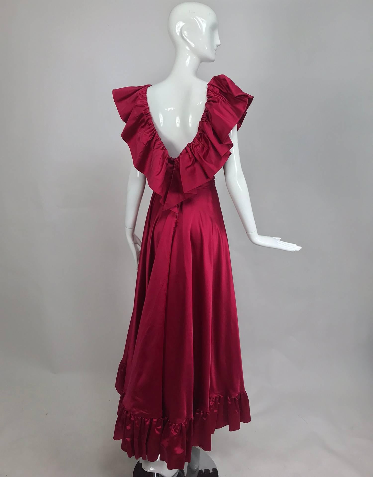 Vintage Stavropoulos plunge garnet slipper satin evening gown 1970s 2