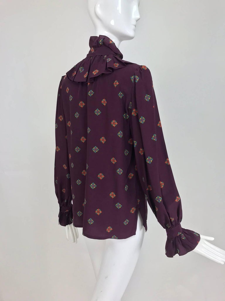 Vintage Yves Saint Laurent Ruffle bow tie floral silk blouse 1970s For ...