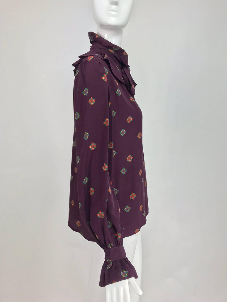 Vintage Yves Saint Laurent Ruffle bow tie floral silk blouse 1970s For ...