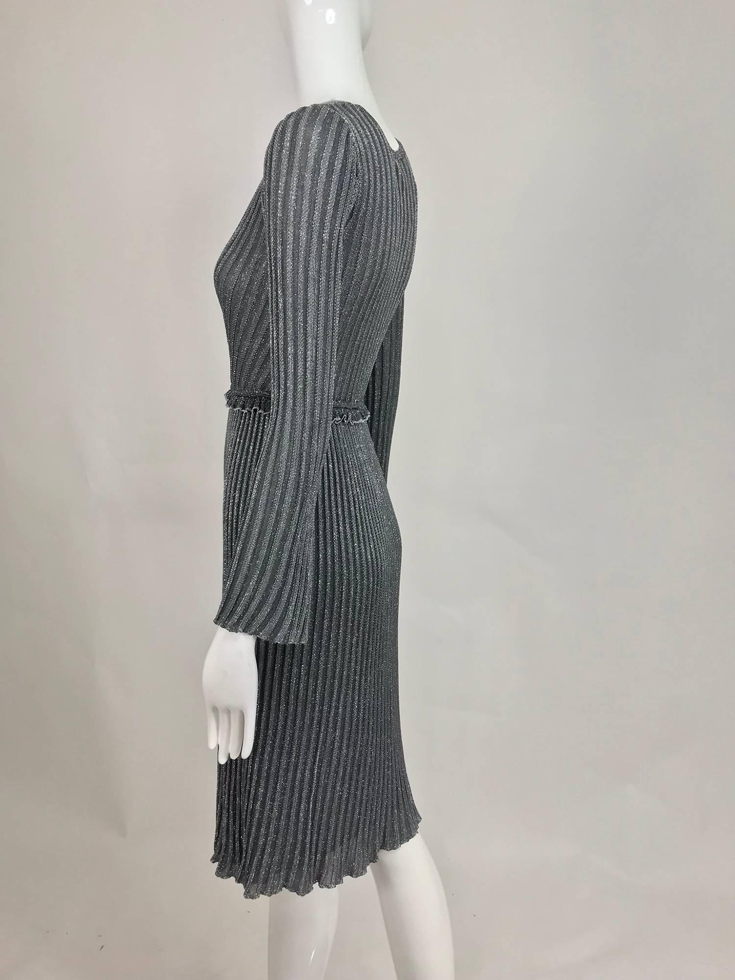 Silver Vintage Missoni silver metallic knit plunge neckline dress 1990s