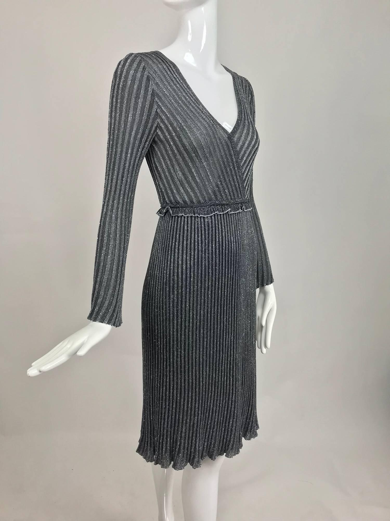 Vintage Missoni silver metallic knit plunge neckline dress 1990s 3