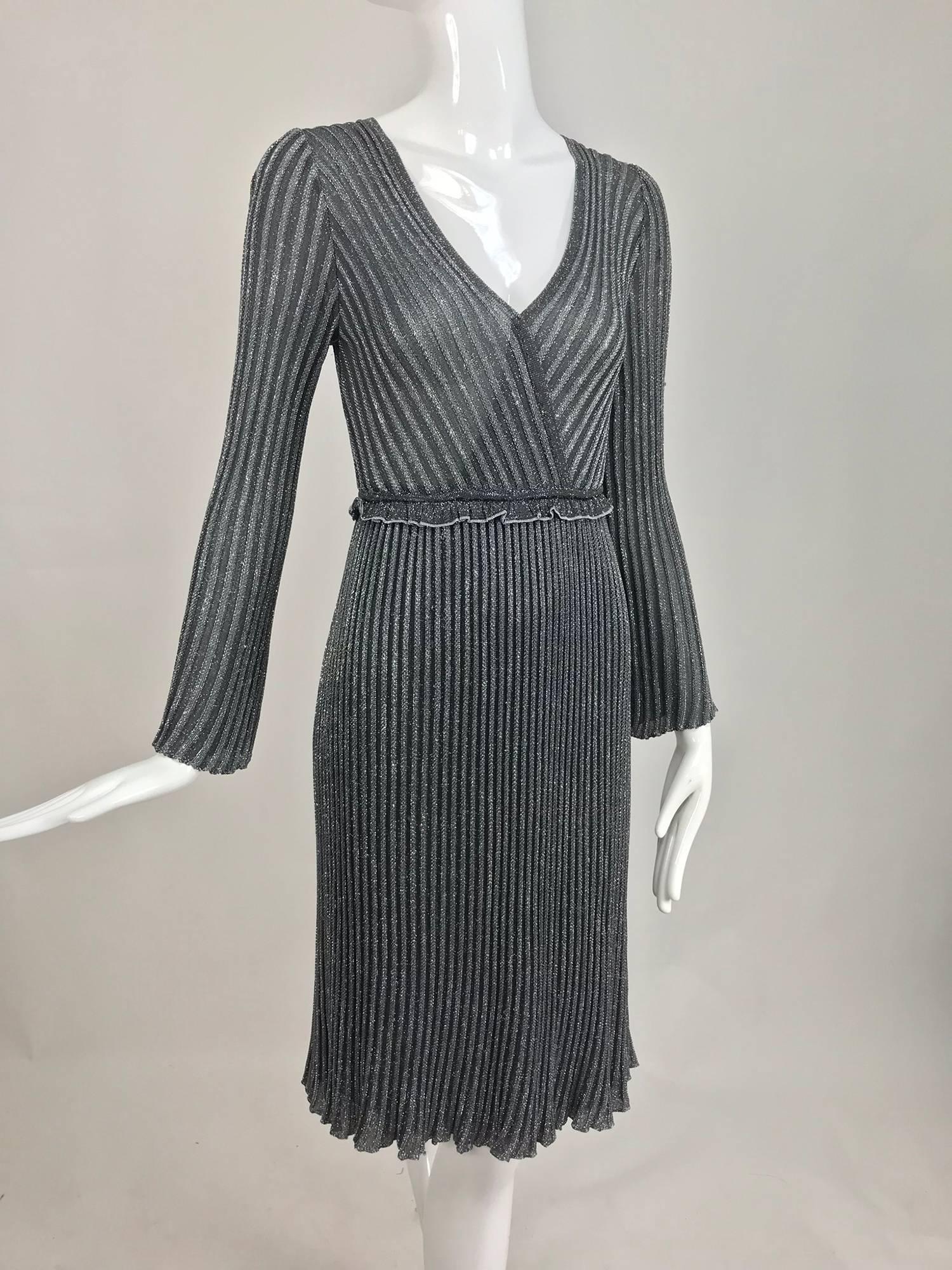 Vintage Missoni silver metallic knit plunge neckline dress 1990s 4