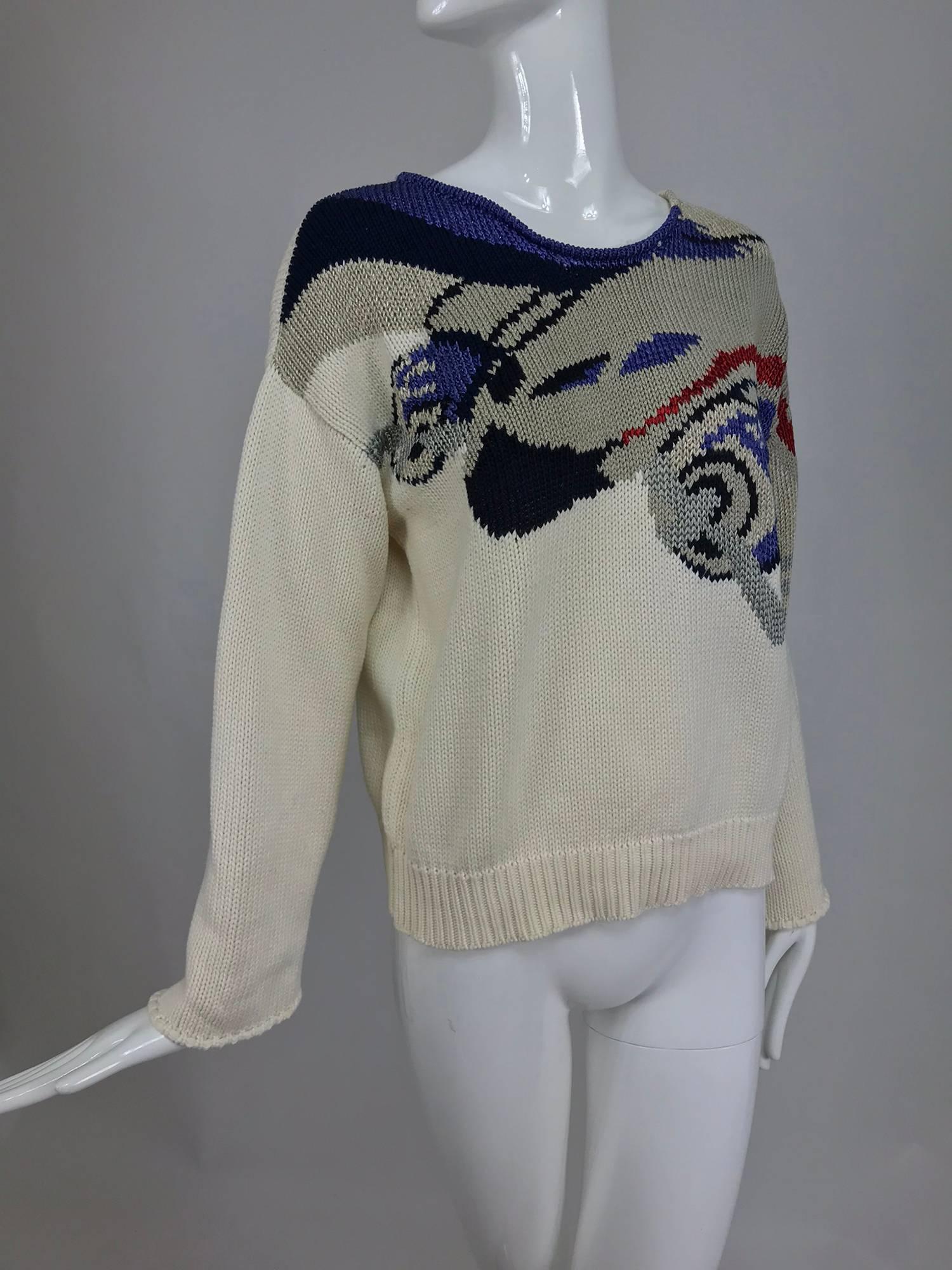 Gray Vintage Krizia airplane knit sweater 1980s