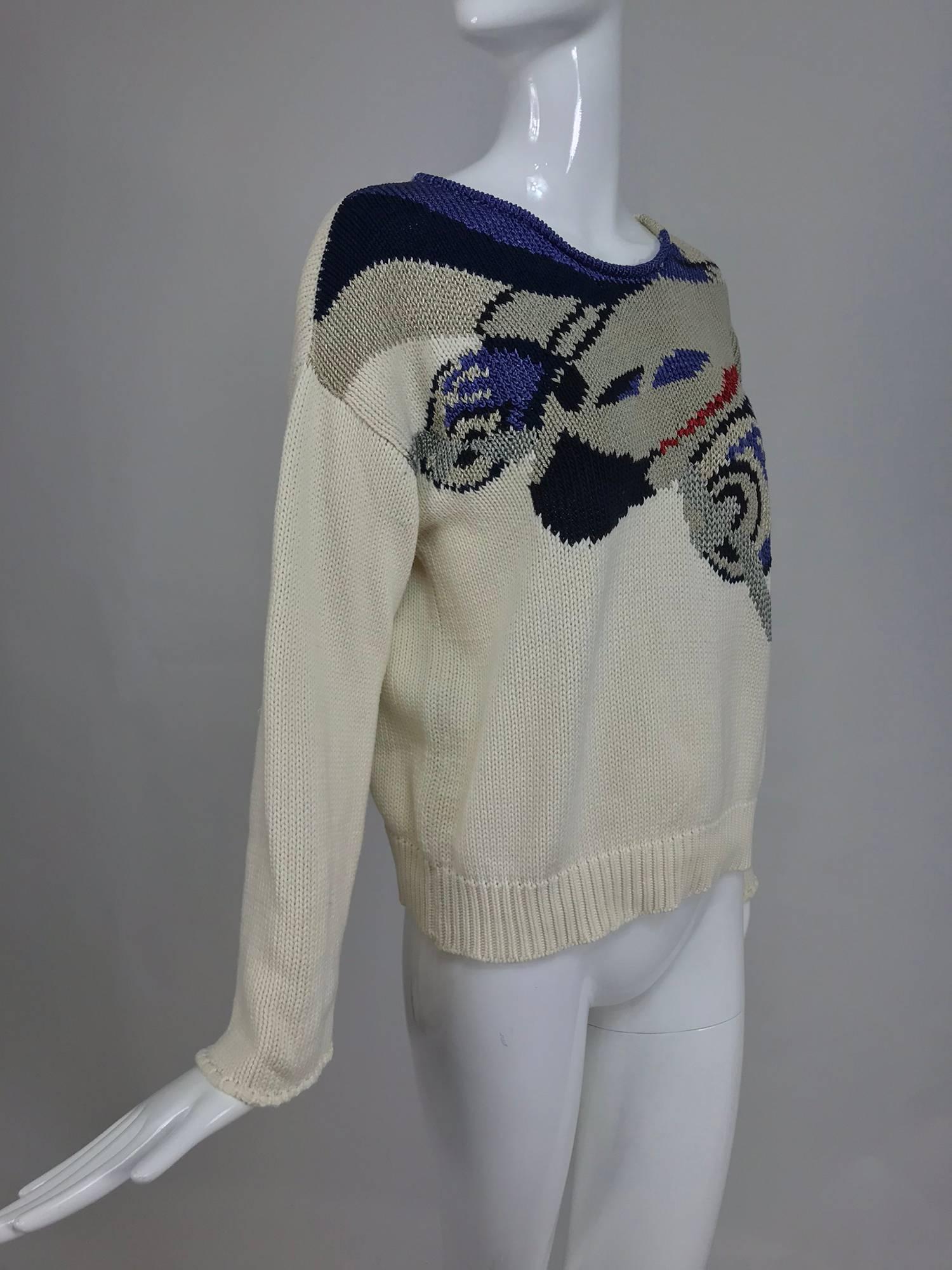 Vintage Krizia airplane knit sweater 1980s In Good Condition In West Palm Beach, FL
