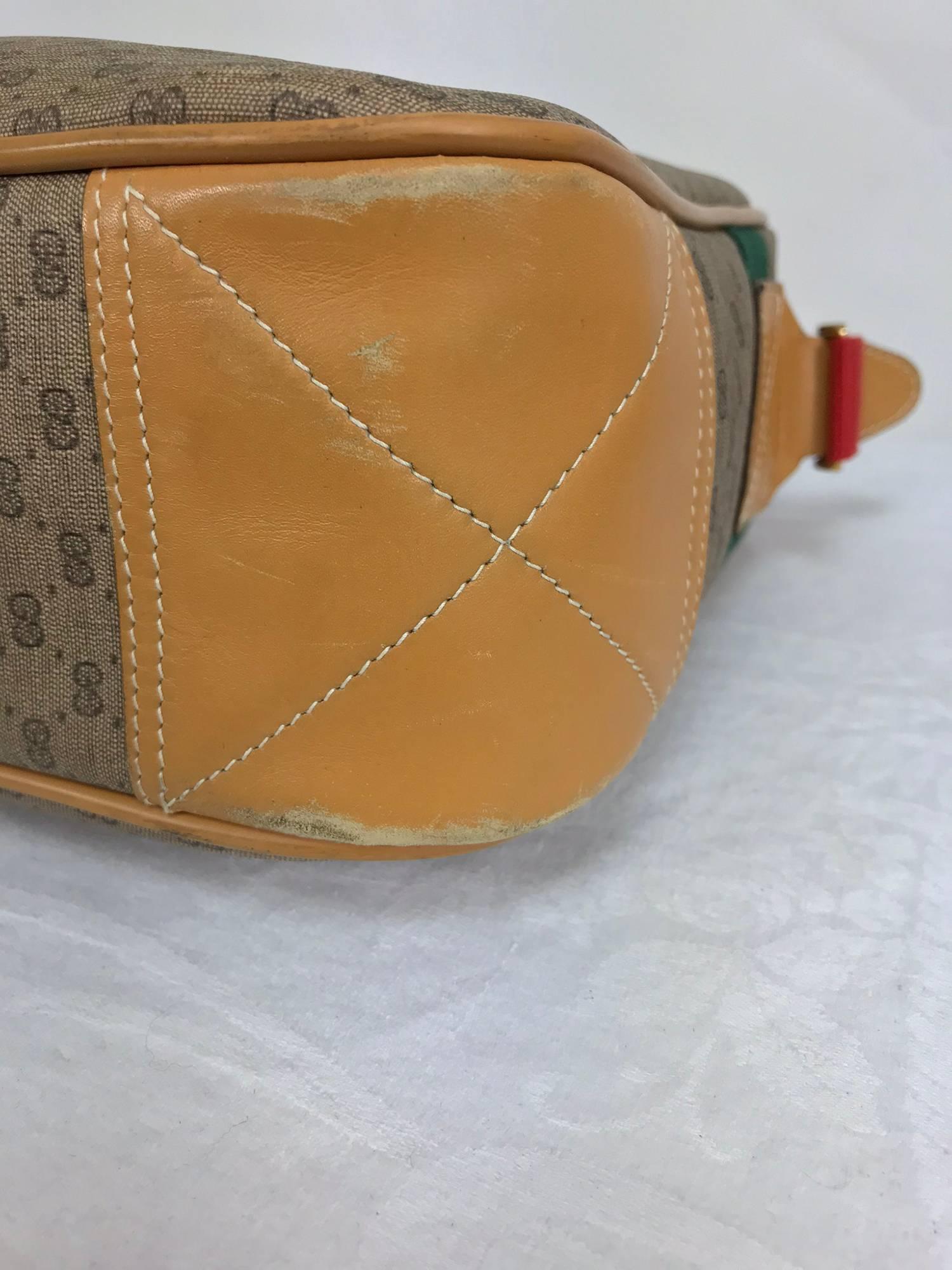 Vitntage Gucci logo coated canvas leather trim shoulder tote 1980s 3
