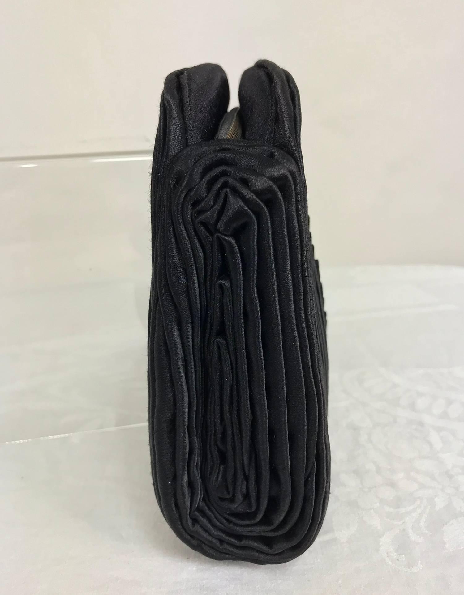 Black Bergdorf Goodman hand pleated black silk evening clutch 1930s
