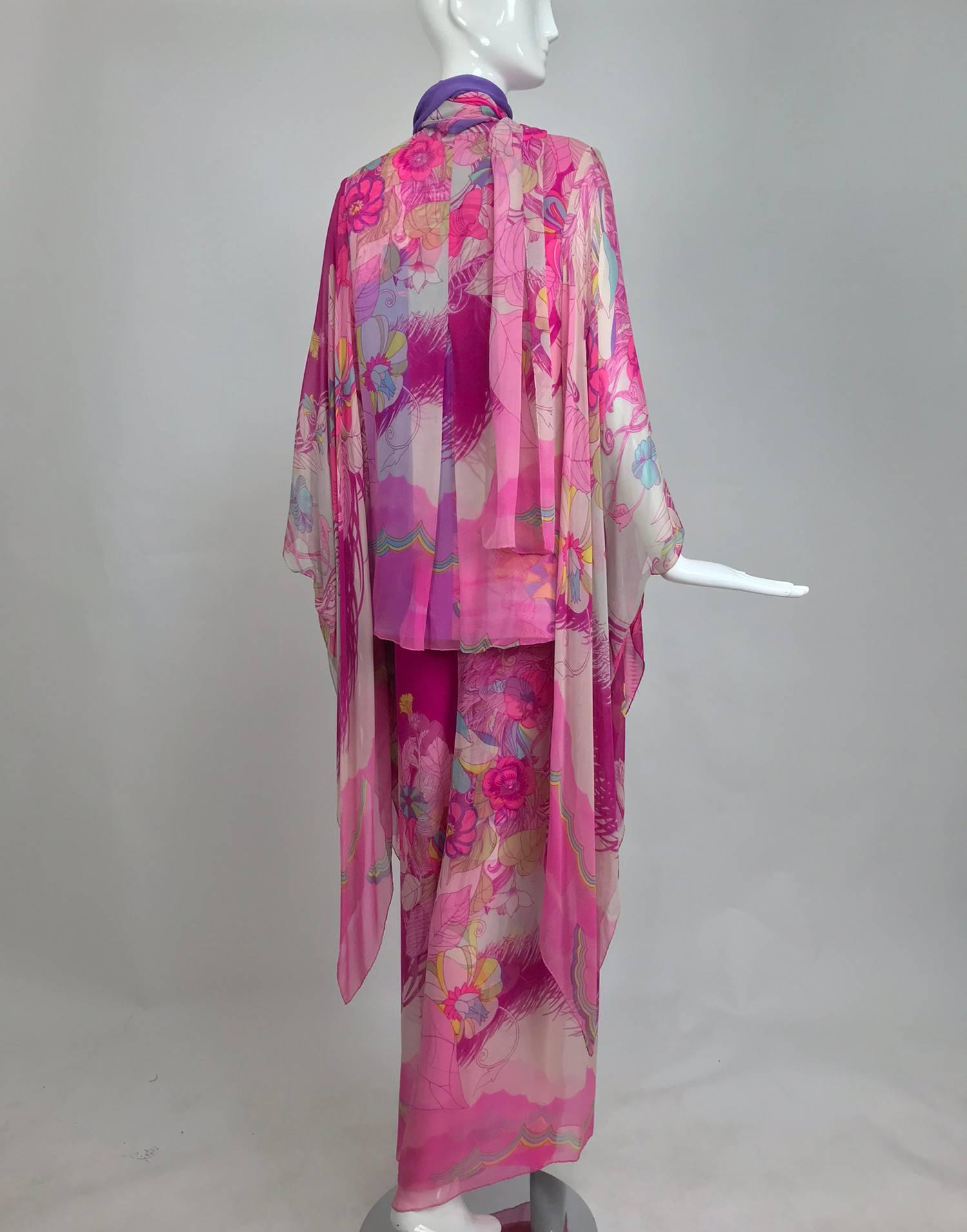 Pink Hanae Mori pink floral silk kimono evening set in The Mets Collection 1966-69