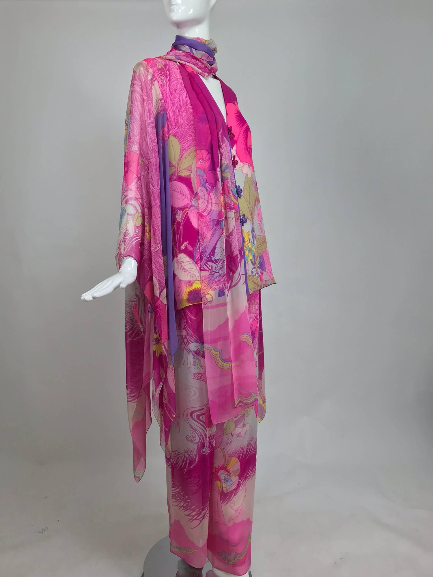 Women's Hanae Mori pink floral silk kimono evening set in The Mets Collection 1966-69