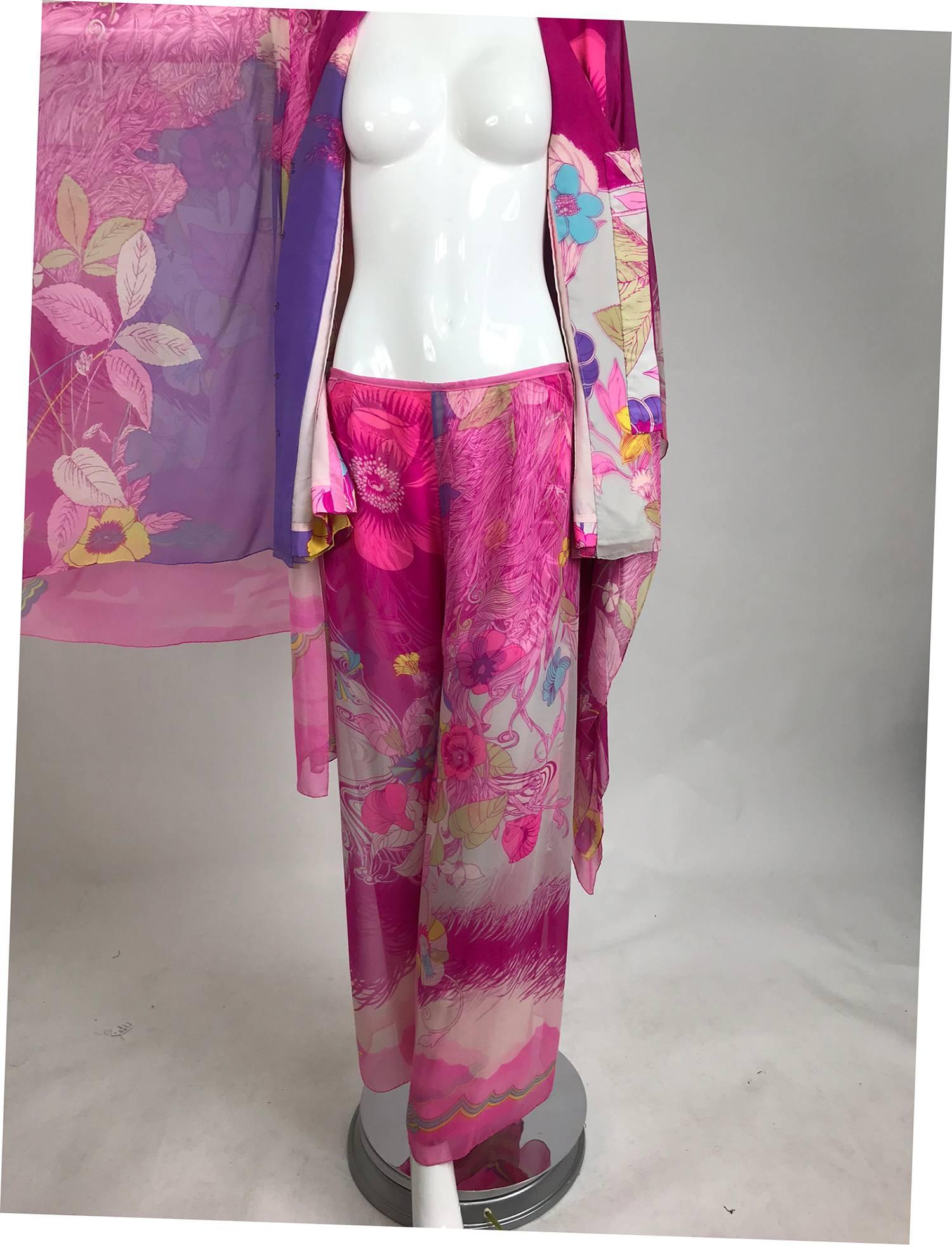 Hanae Mori pink floral silk kimono evening set in The Mets Collection 1966-69 1