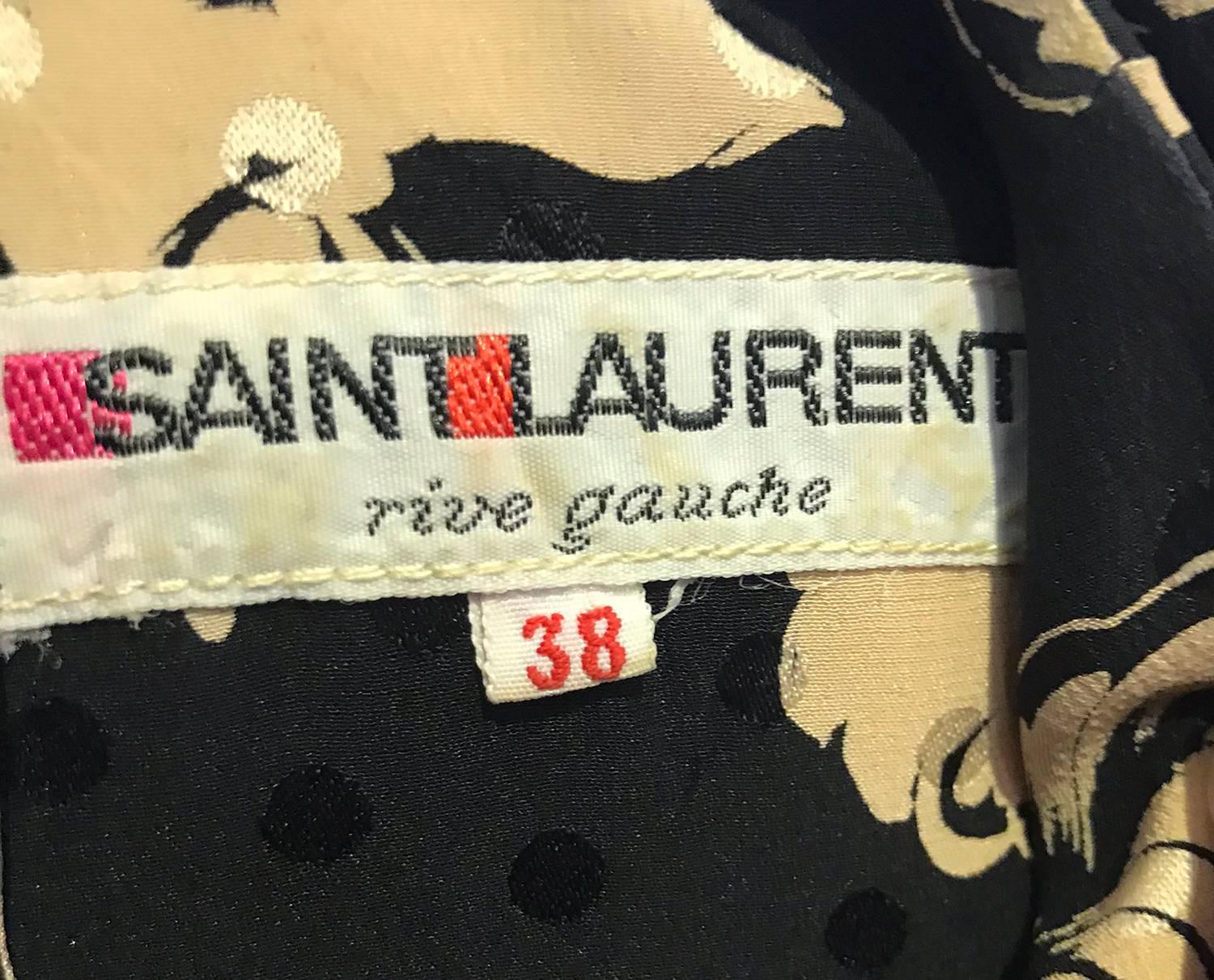 Vintage Yves Saint Laurent black and cream plume print silk dress 1970s ...