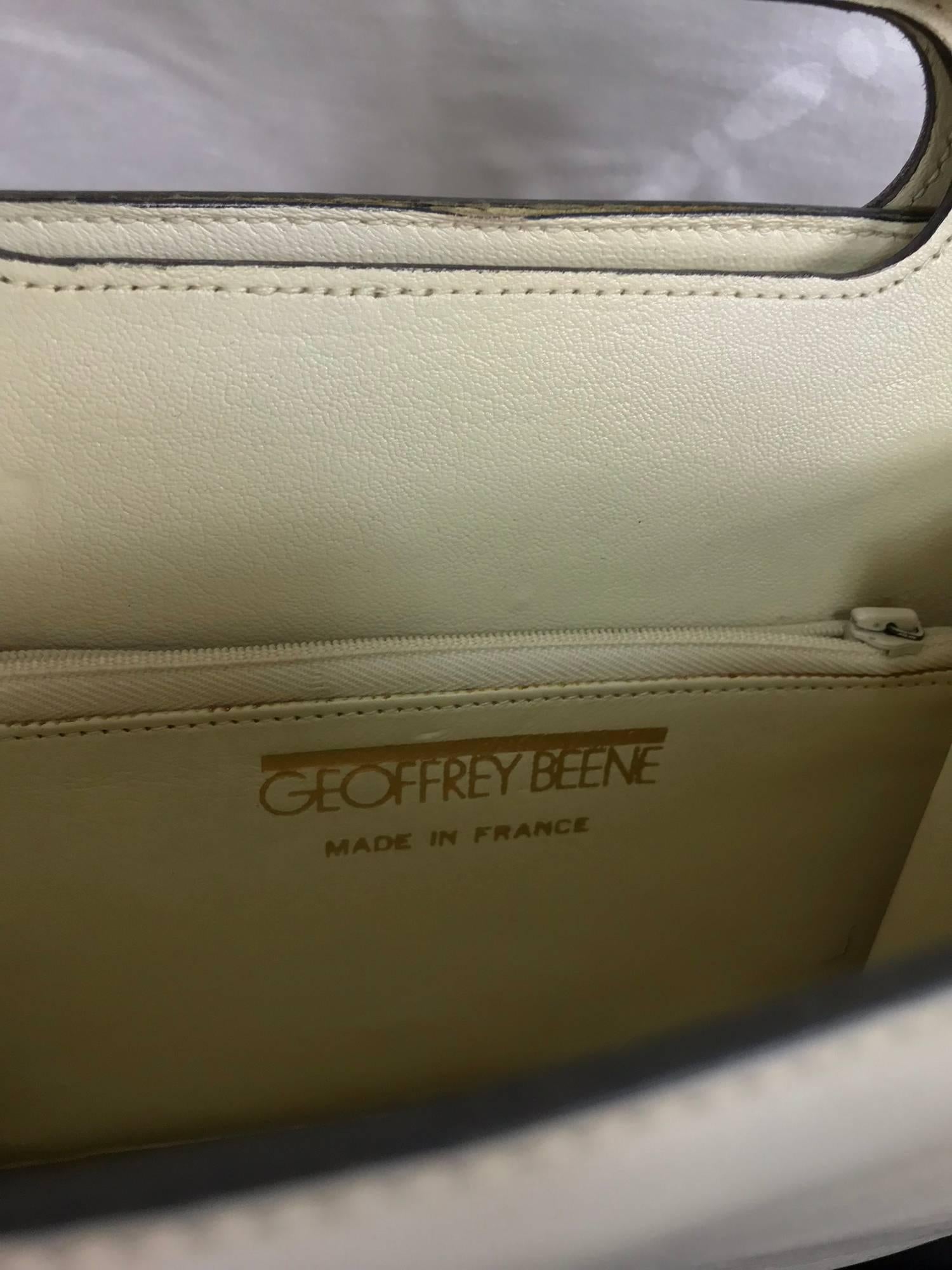 Vintage Geoffrey Beene bone leather gold hardware shoulder bag 1970s 1