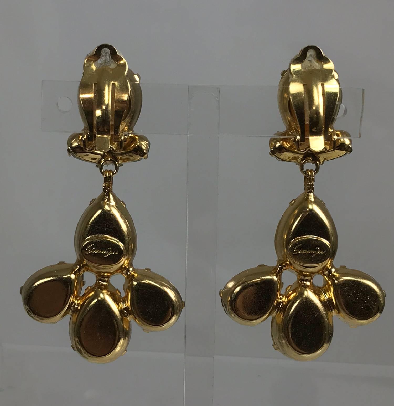 Siman Tu large icy crystal dangle earrings...Set in gold metal these earrings are amazing and really sparkle...Approximately 2 1/2