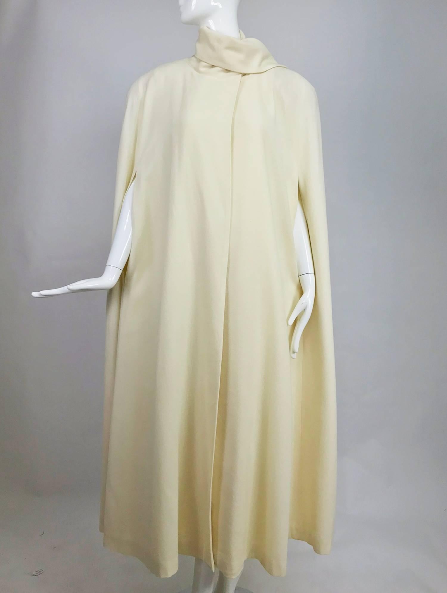 Winter white full length wool cape 1980s 4