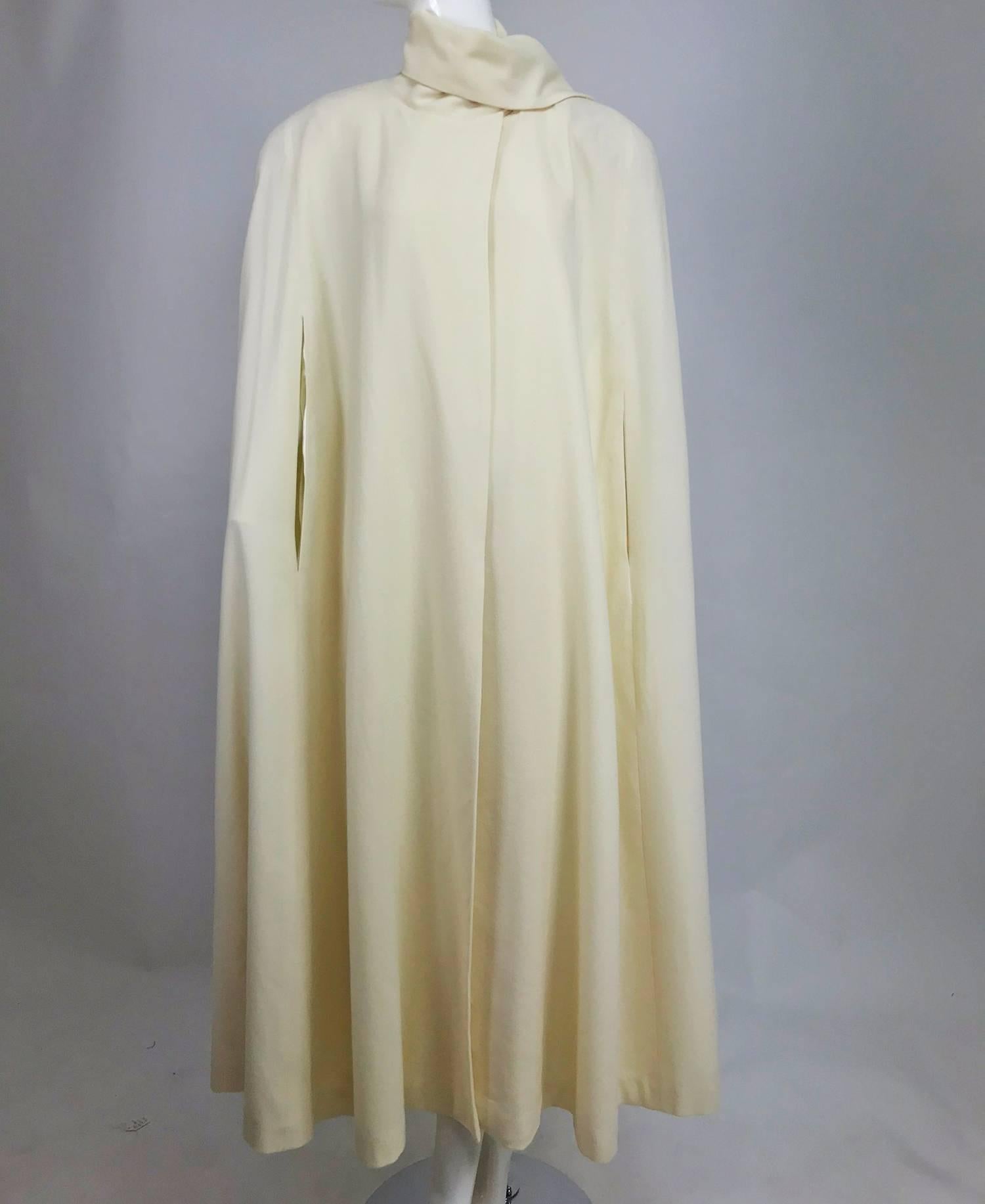 Winter white full length wool cape 1980s 5