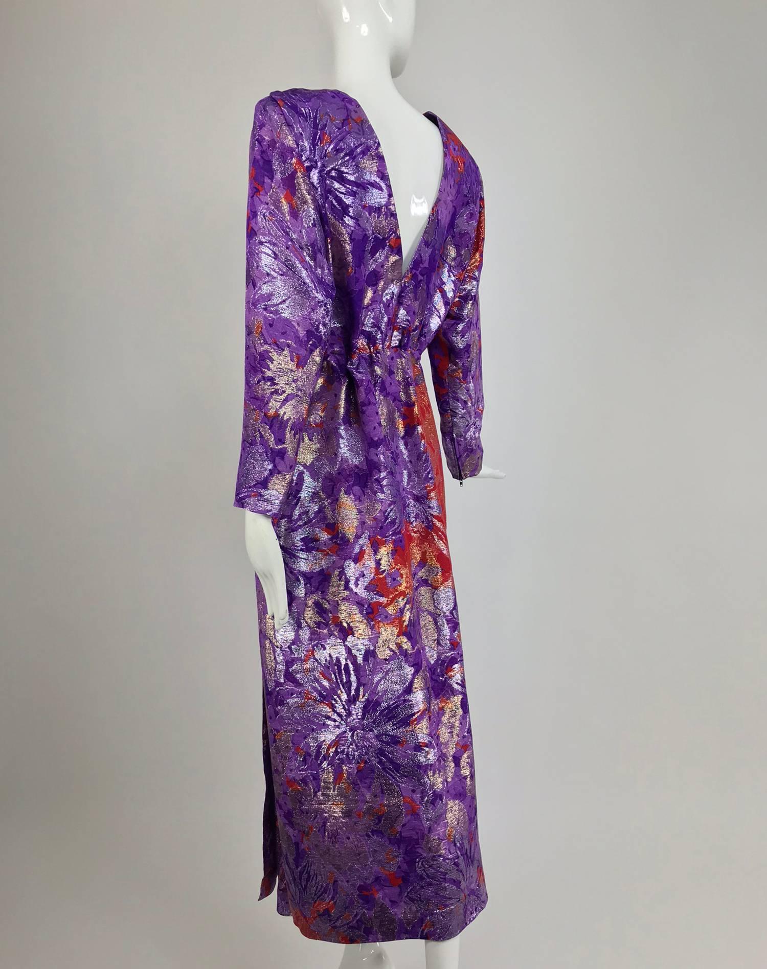 Yves Saint Laurent plunge back wrap metallic brocade evening dress 1980s In Excellent Condition In West Palm Beach, FL