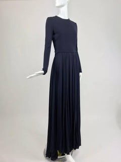 Carolina Herrera sample navy blue open back yellow matte jersey evening dress