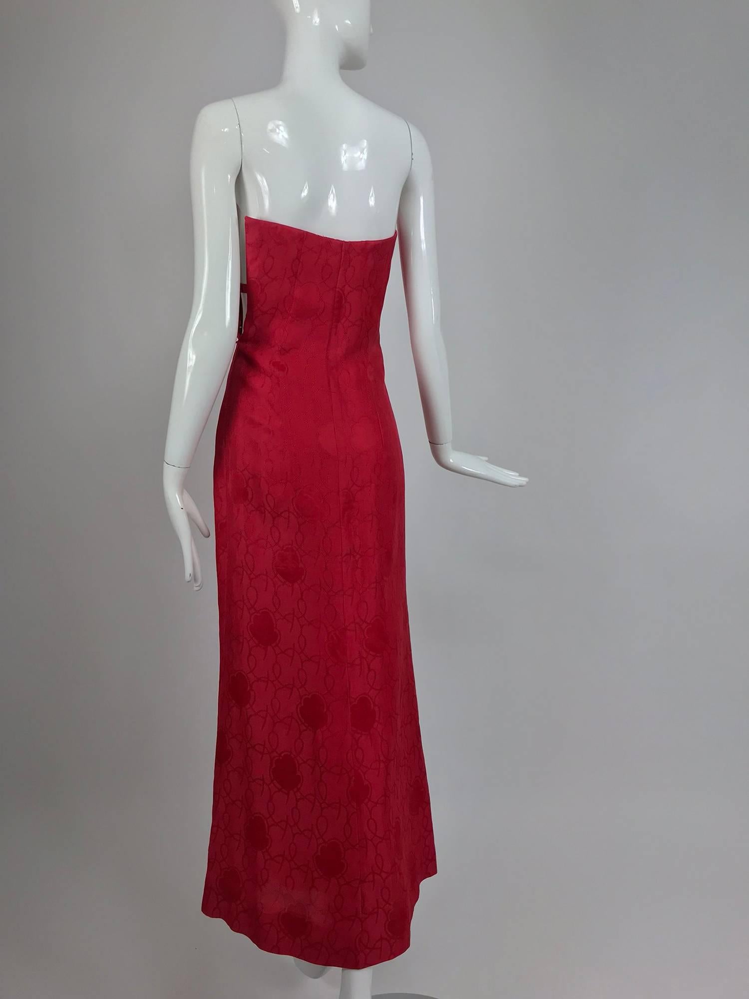 Givenchy Raspberry Strapless Silk Jacquard Column Gown, 1960s at ...