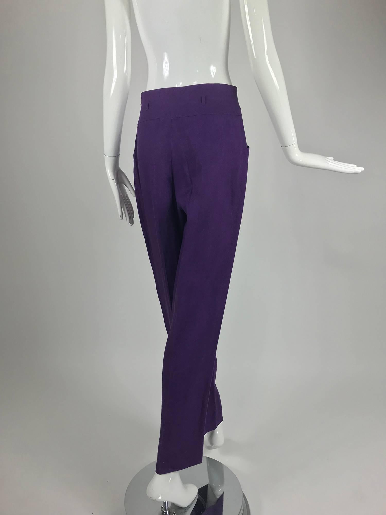 purple linen trousers