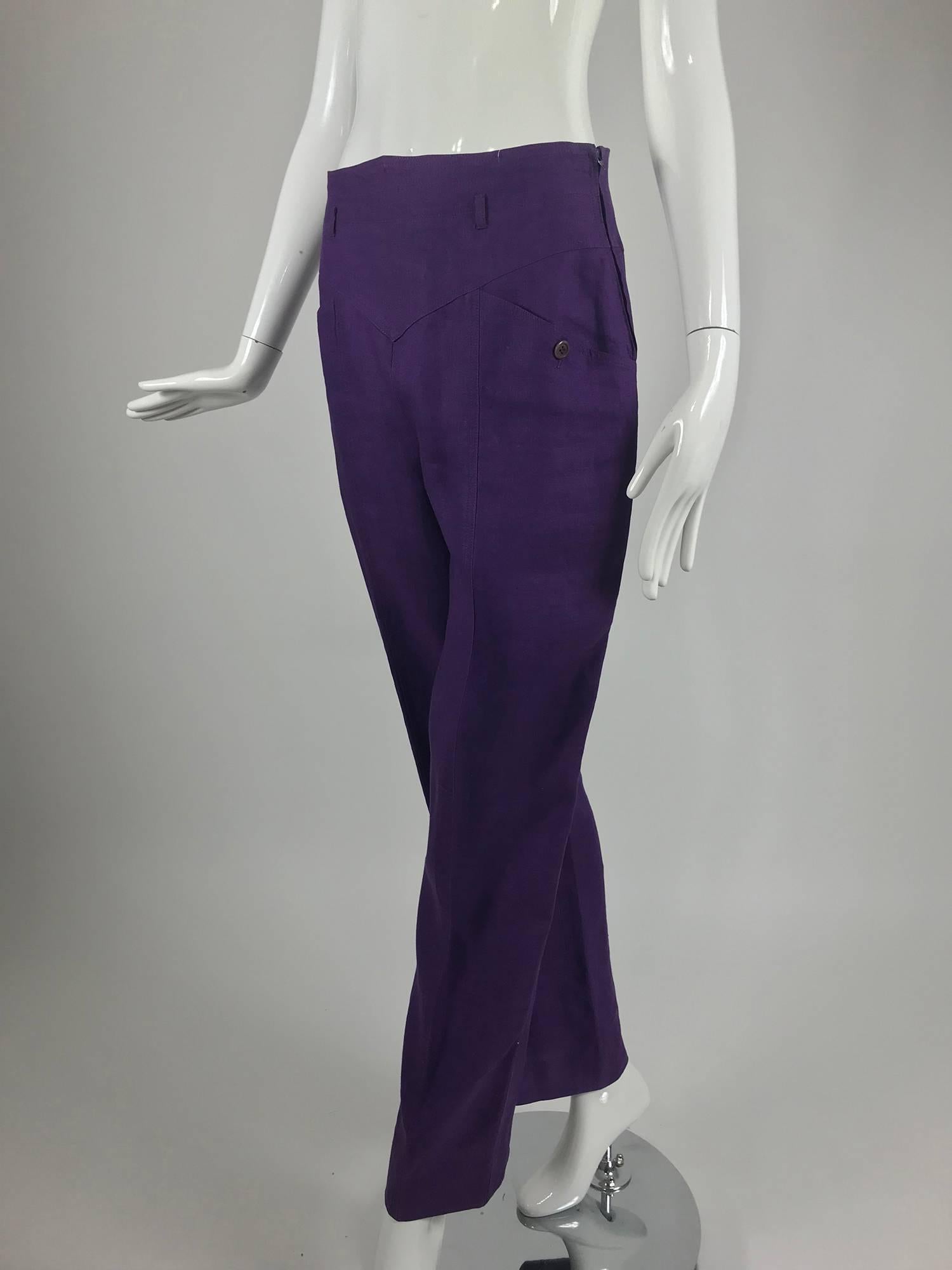 Gucci purple linen high waist trousers 1980s In Excellent Condition In West Palm Beach, FL