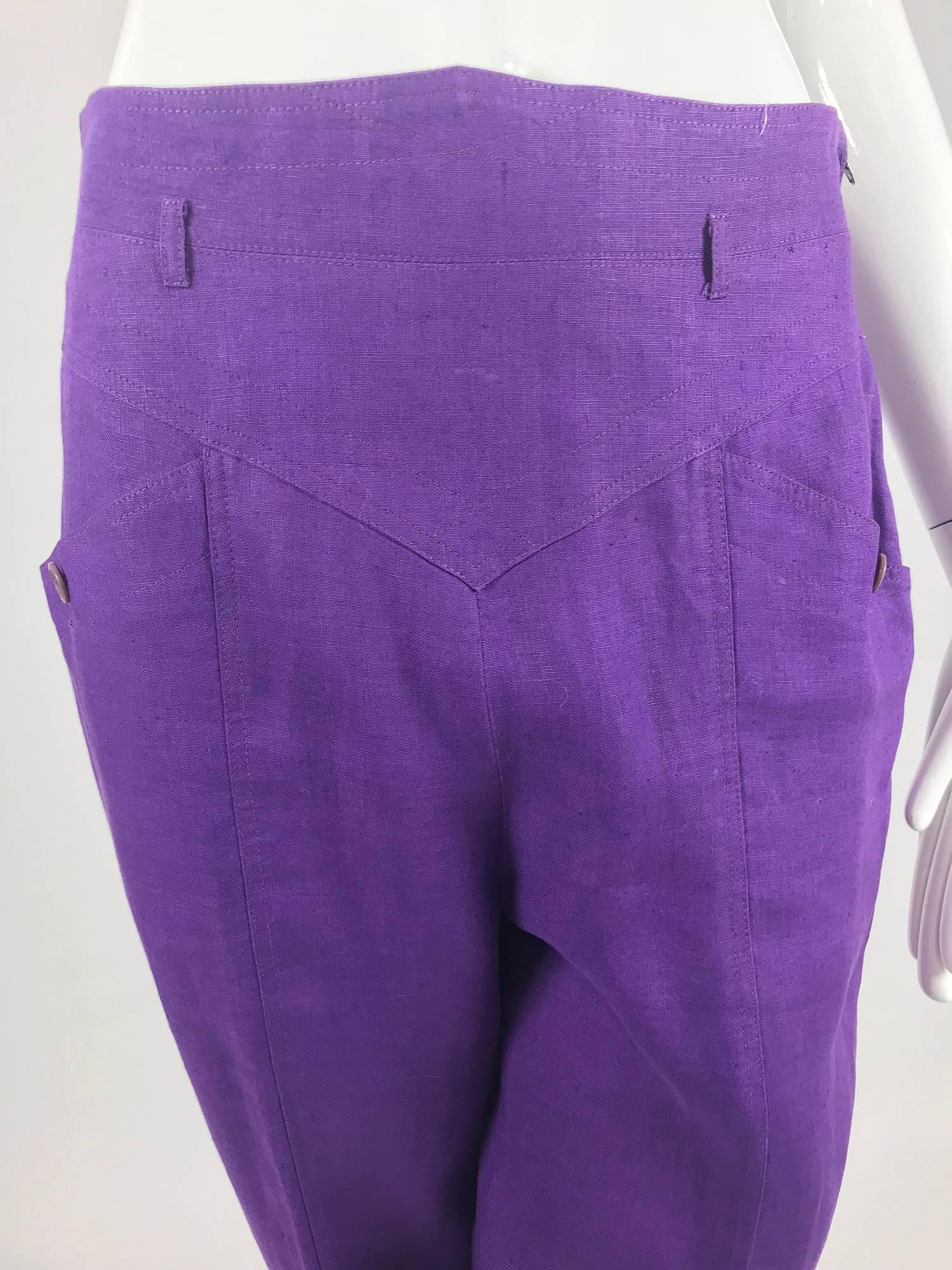 Women's Gucci purple linen high waist trousers 1980s