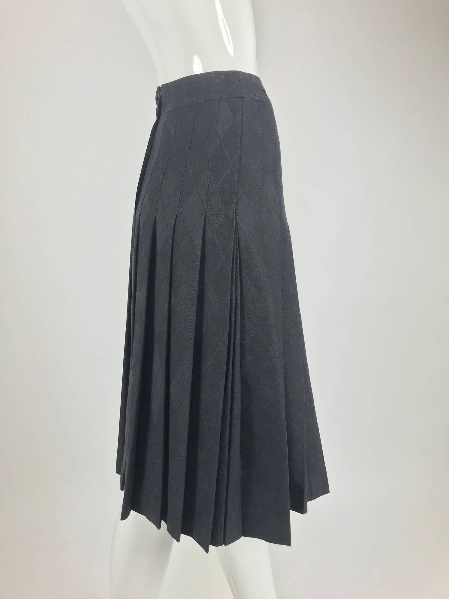 Black Celine grey wool jacquard pleated skirt 1990s