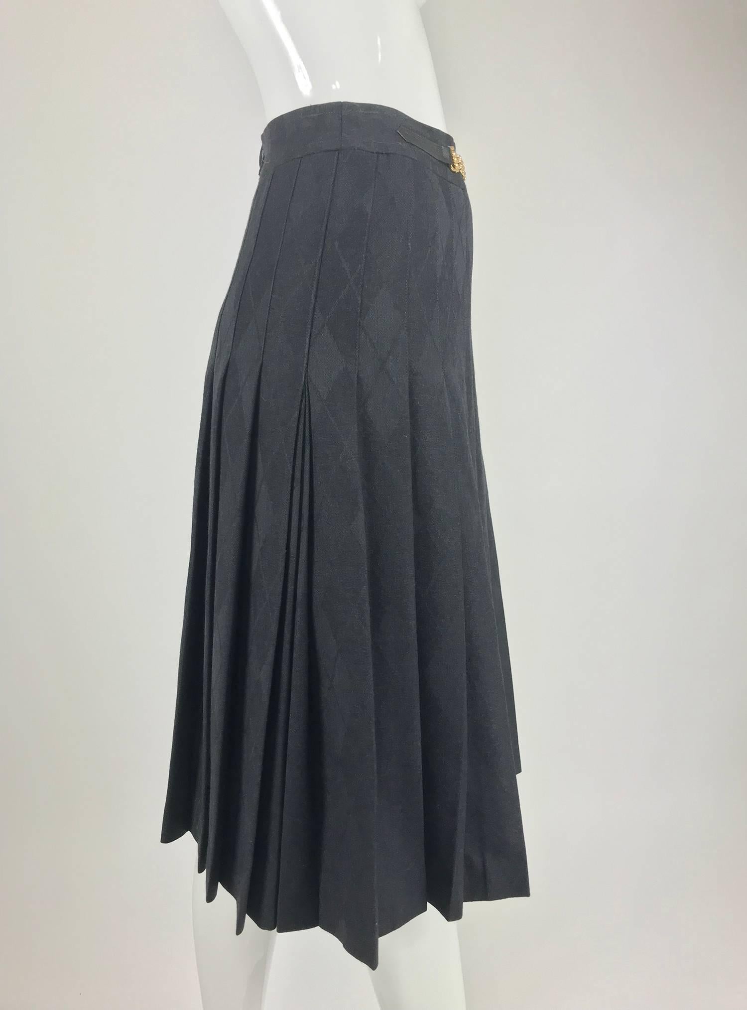 Celine grey wool jacquard pleated skirt 1990s In Excellent Condition In West Palm Beach, FL