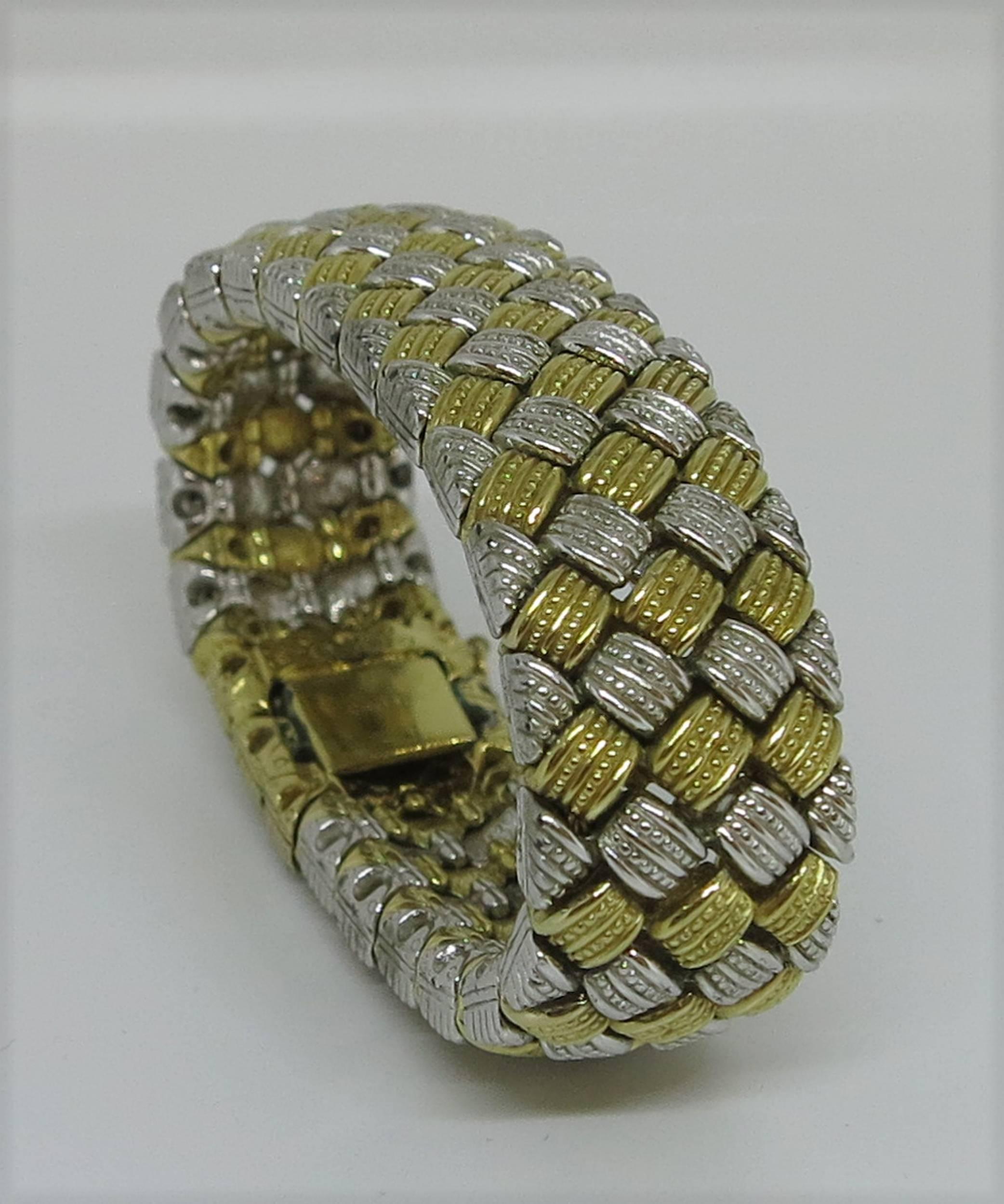 Ciner Silver and Gold Basket Weave Bracelet In Good Condition In West Palm Beach, FL