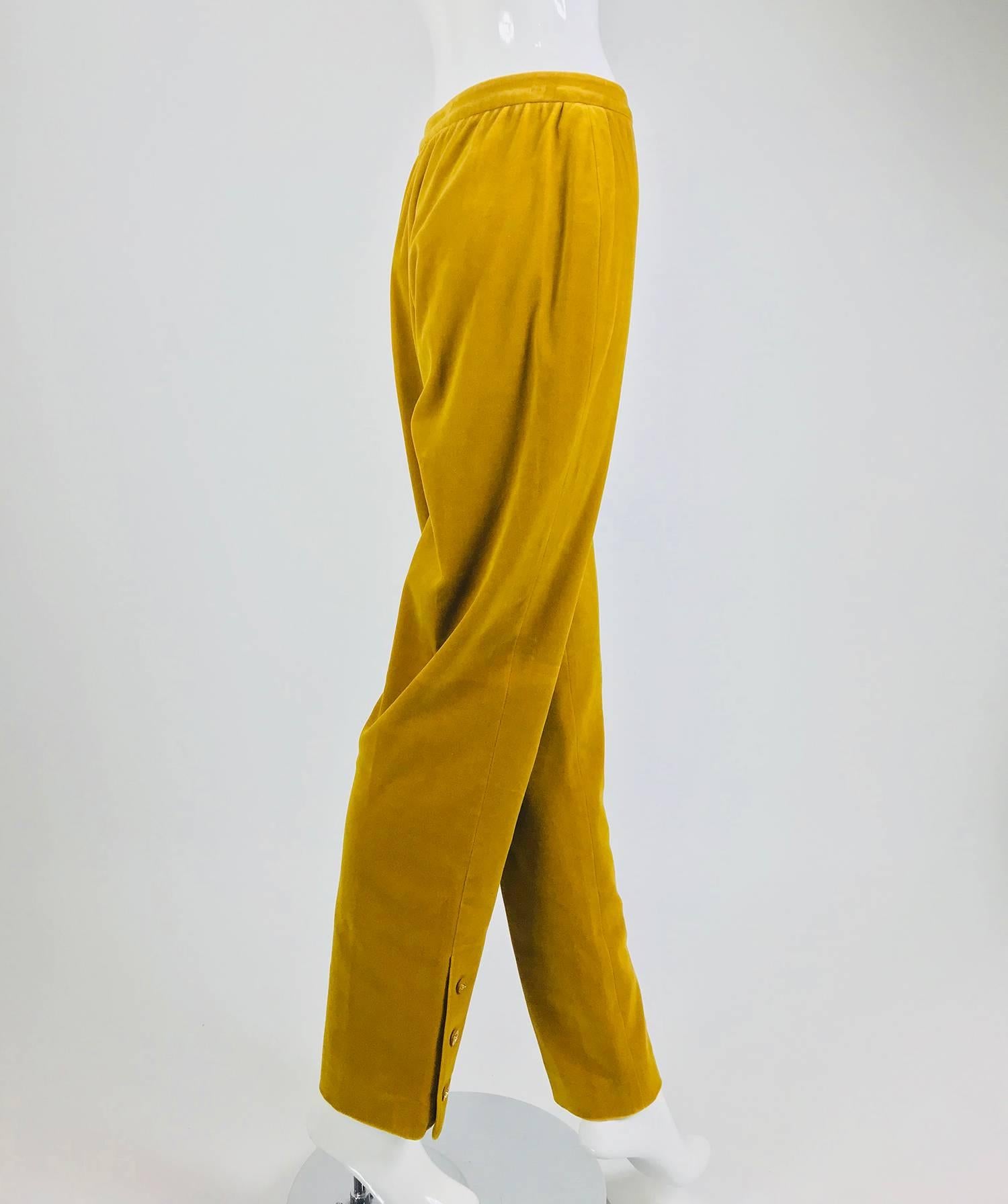 Yellow Chanel golden yellow velvet trousers with ankle buttons 1990s