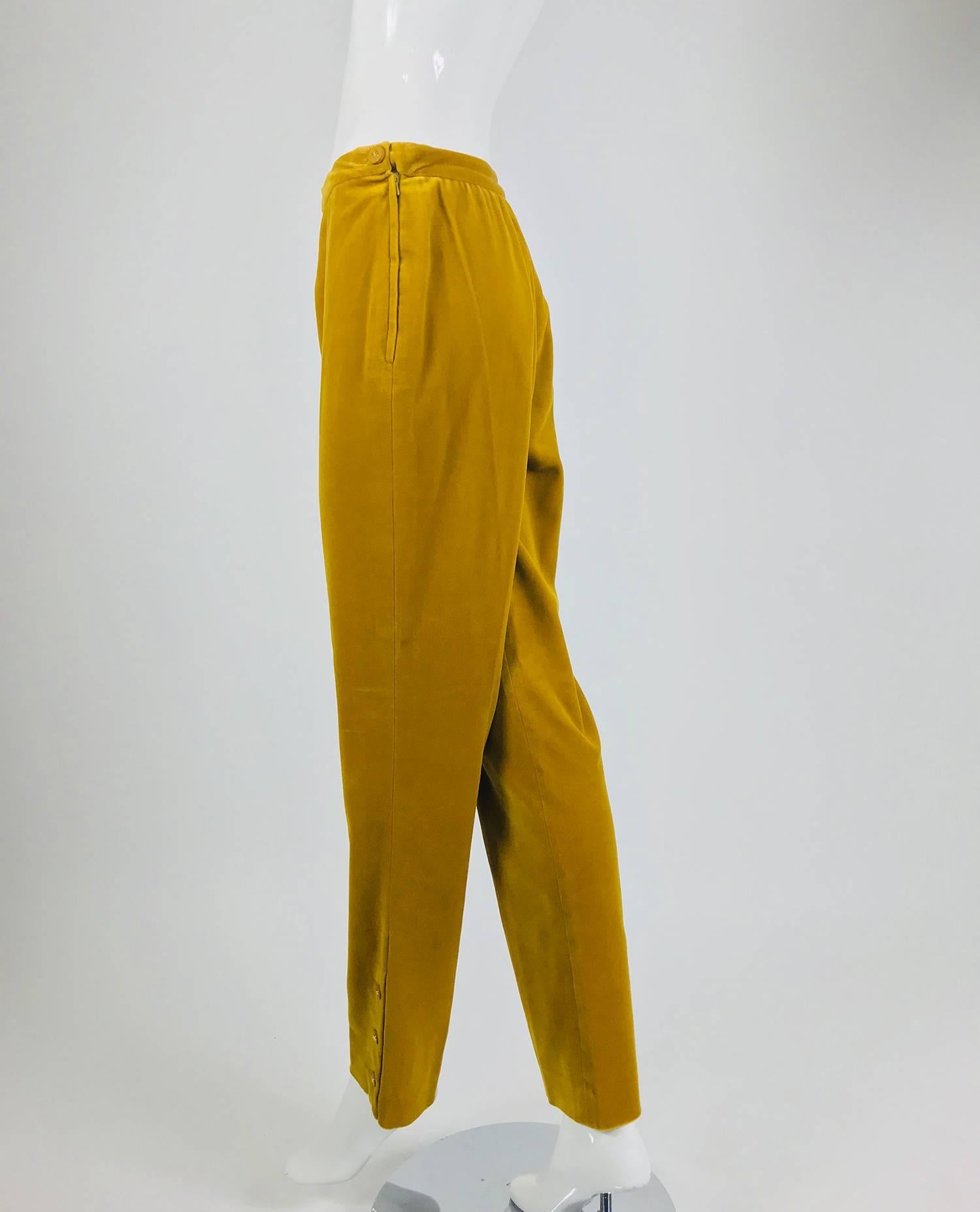 Chanel golden yellow velvet trousers with ankle buttons 1990s 1