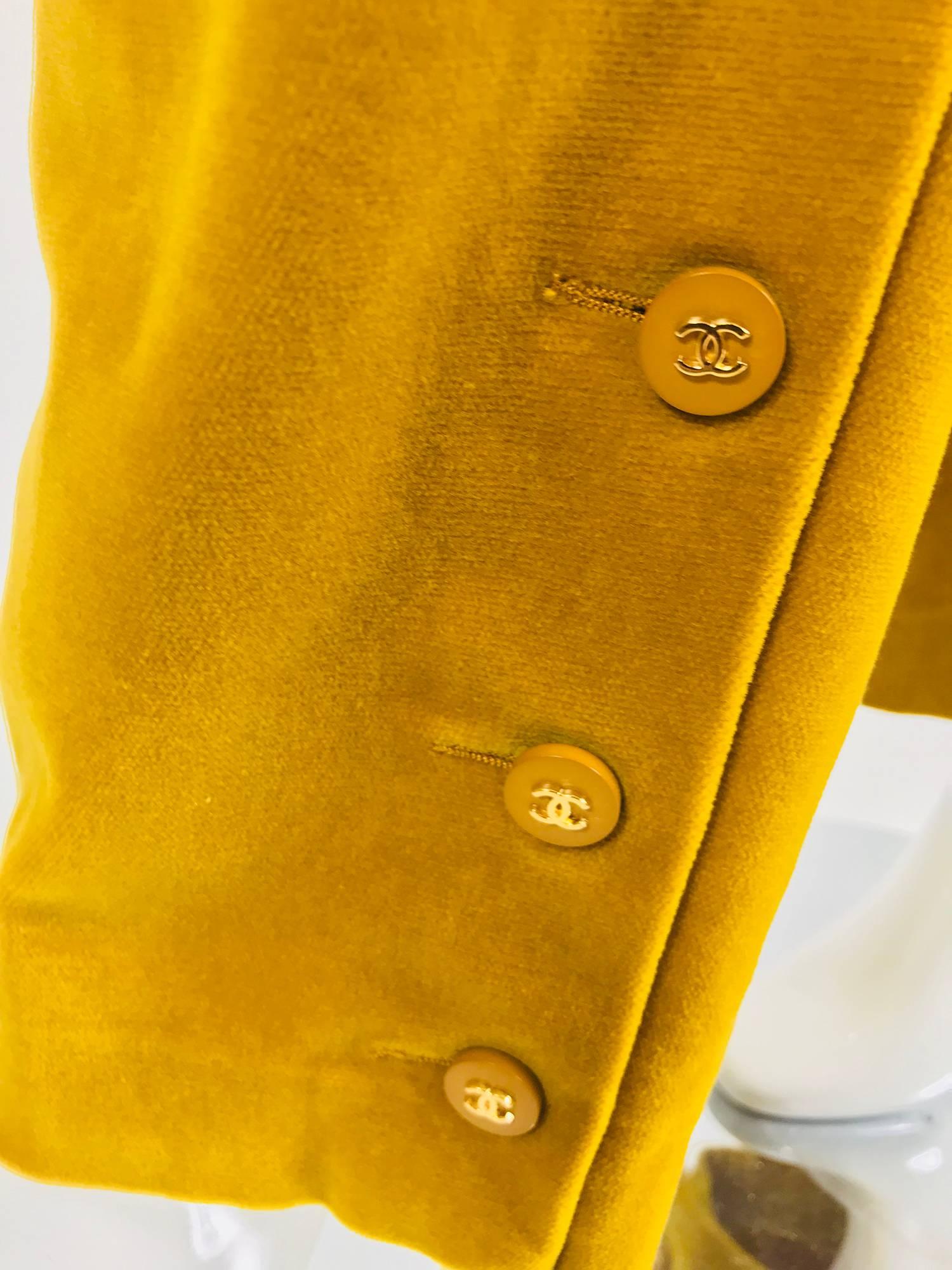 Chanel golden yellow velvet trousers with ankle buttons 1990s 2