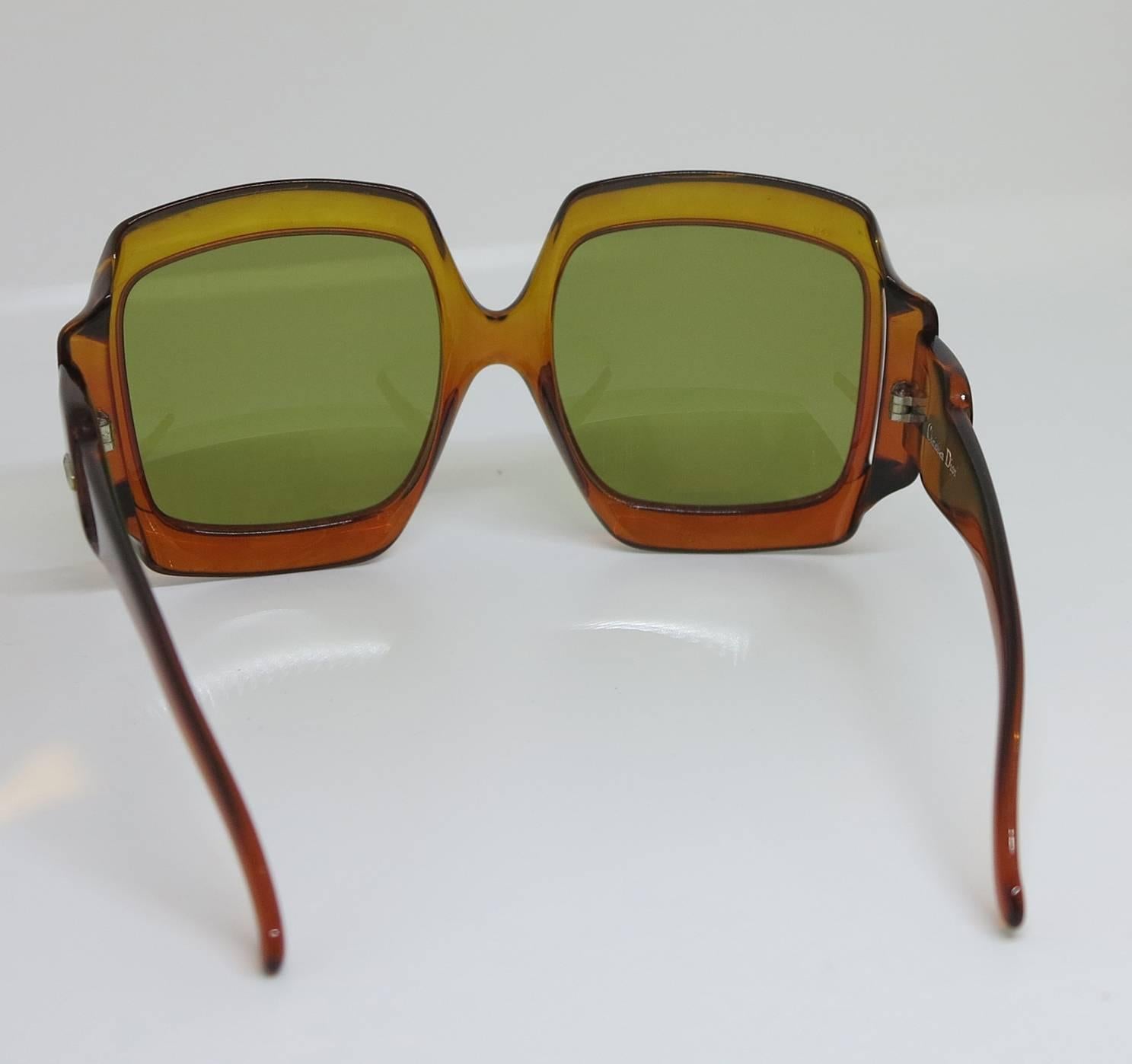 Christian Dior Dark Amber Big Square sunglasses, 1970s In Excellent Condition In West Palm Beach, FL