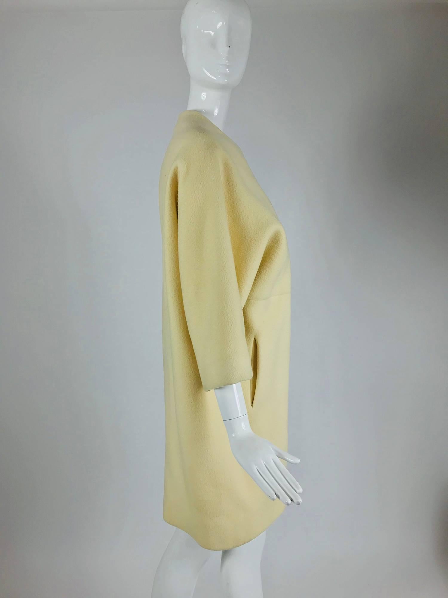 Vintage Teal Traina Winter White Bat Wing coat 1960s 2