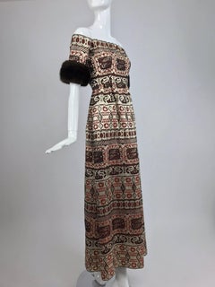 Vitnage Oscar de la Renta metallic brocade and mink trim evening dress 1970s