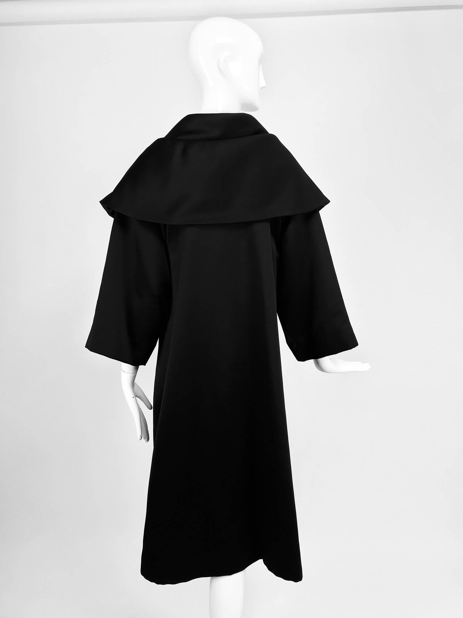 Women's Carol Mignon Boutique Black Portrait collar jewel evening coat 1980s