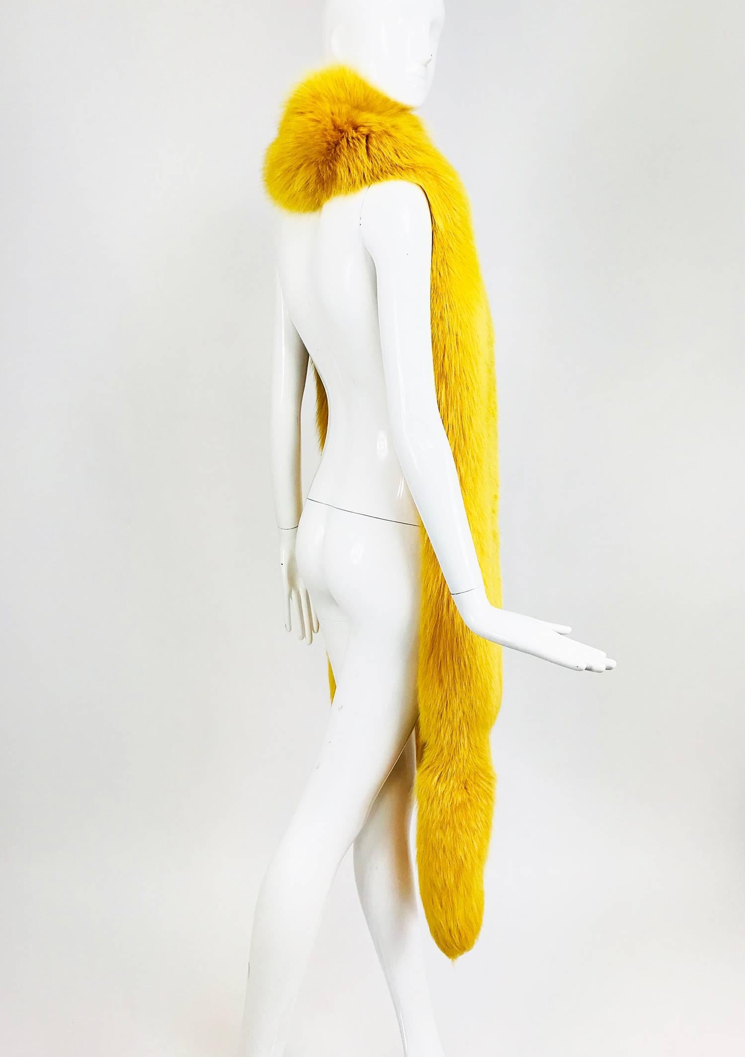 Women's or Men's Saffron yellow fox fur stole with tails 1980s